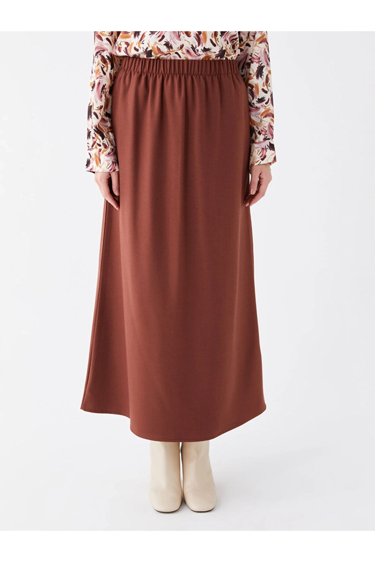 Kadın Beli Lastikli Düz Etek