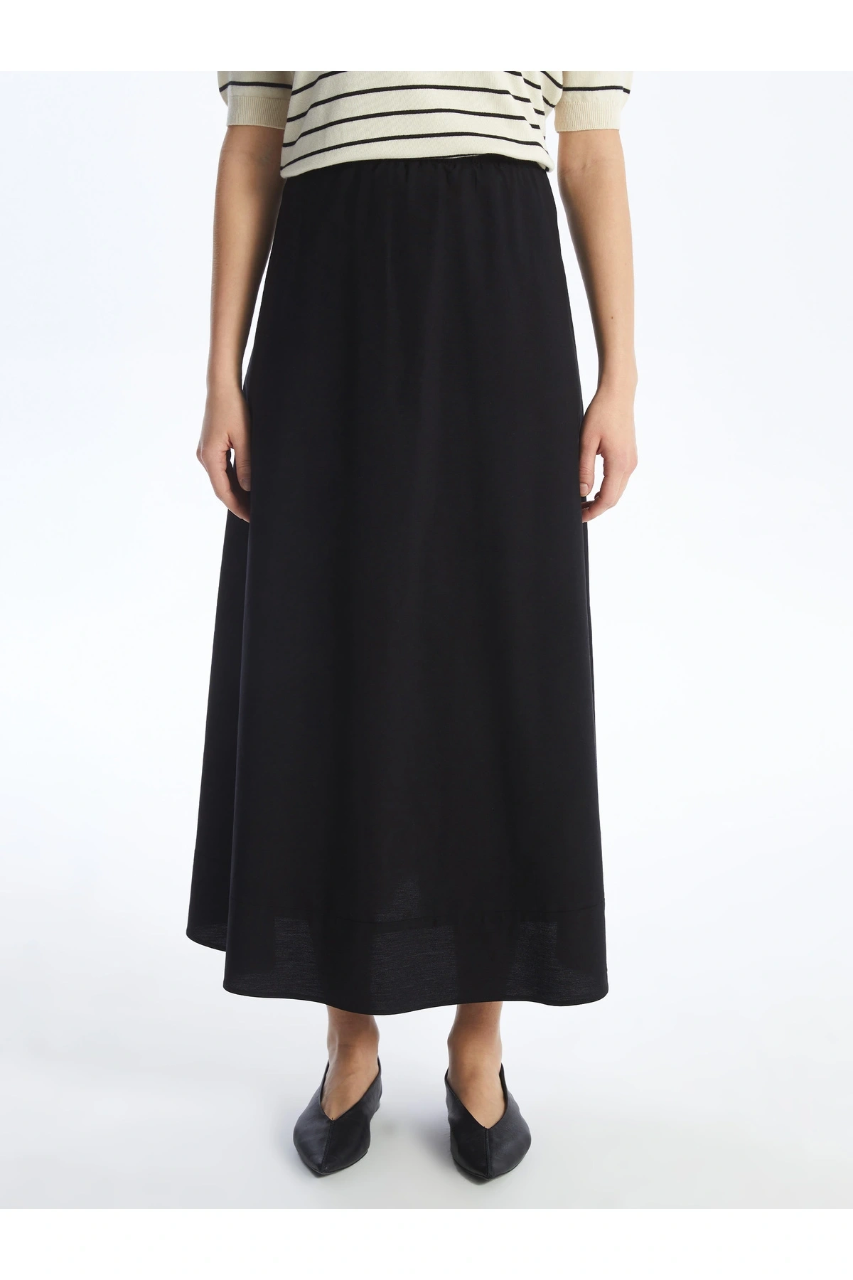 Kadın Beli Lastikli Düz Etek