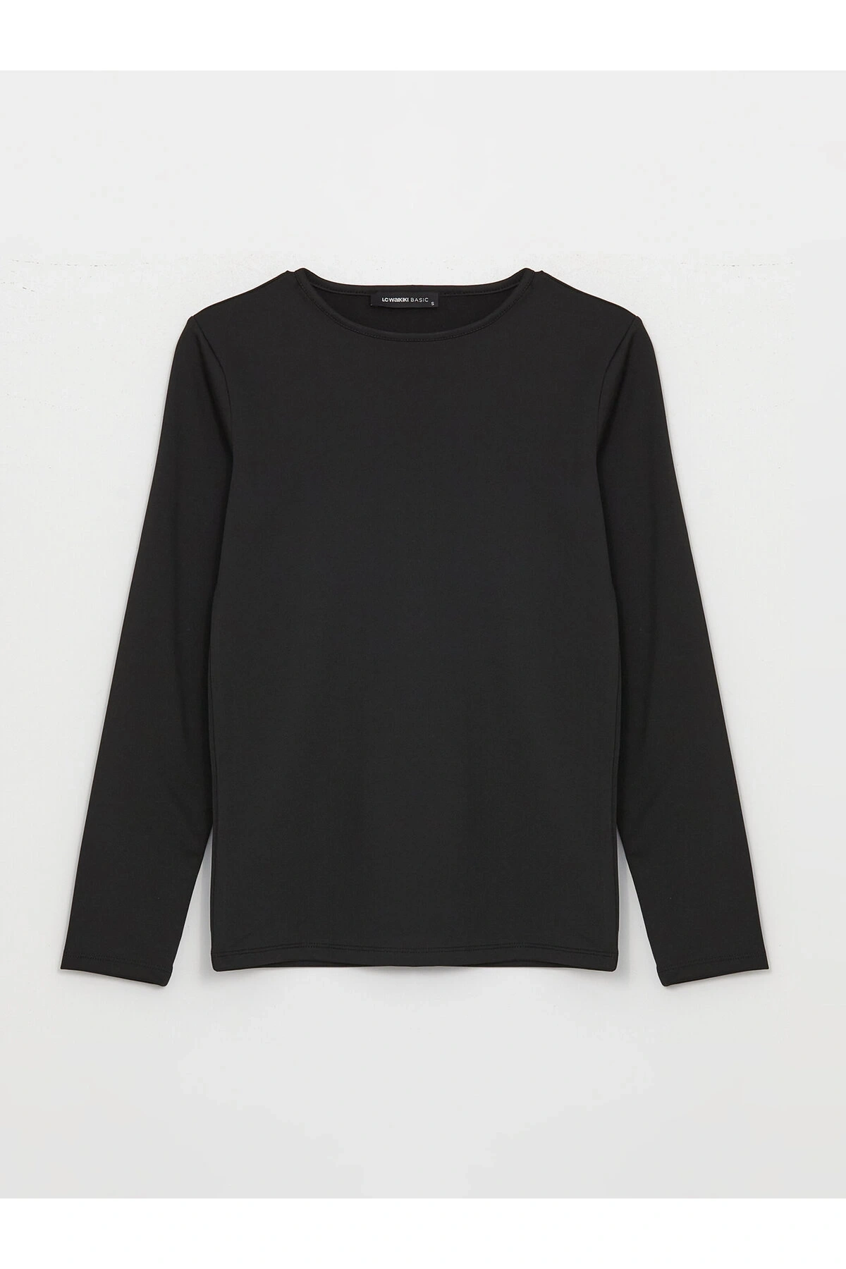 Bisiklet Yaka Düz Uzun Kollu Kadın Tişört