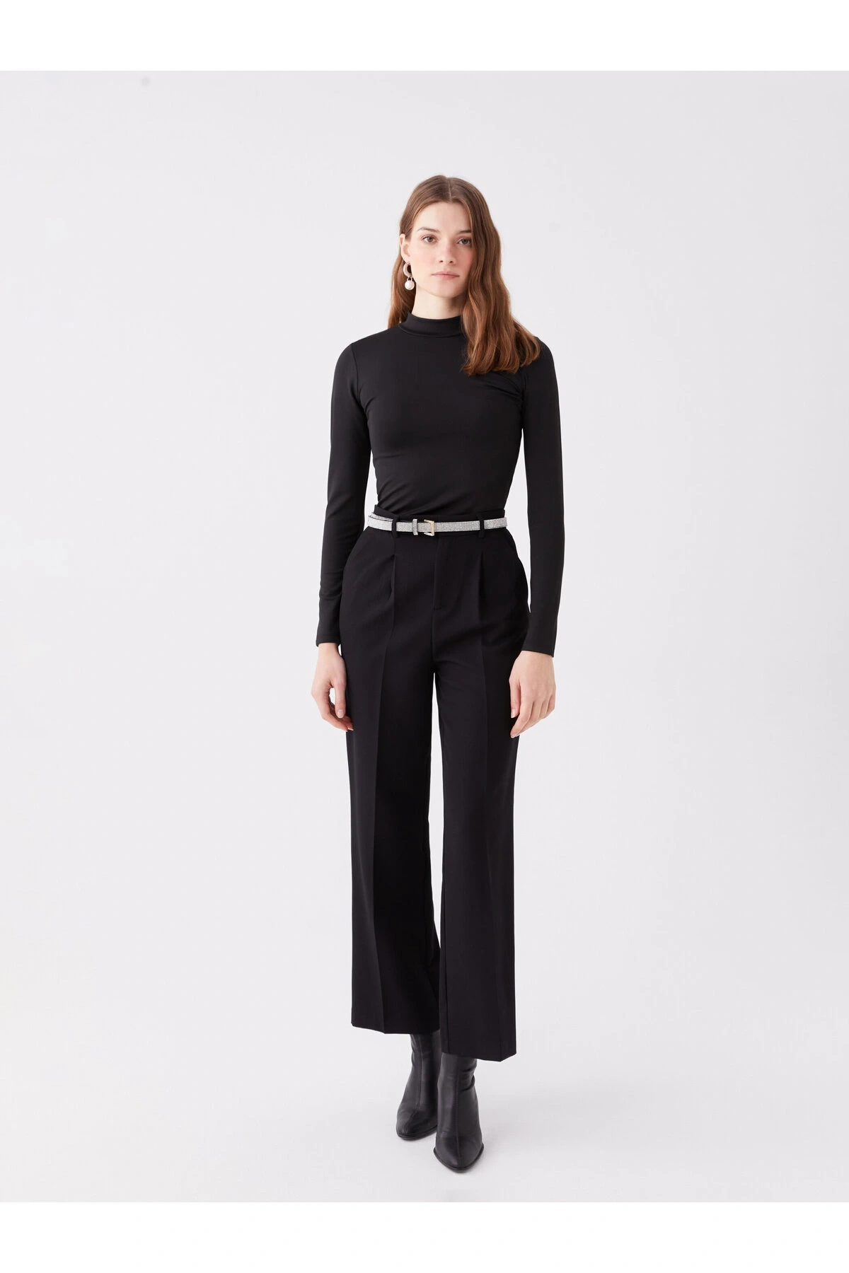 Bisiklet Yaka Düz Uzun Kollu Kadın Tişört