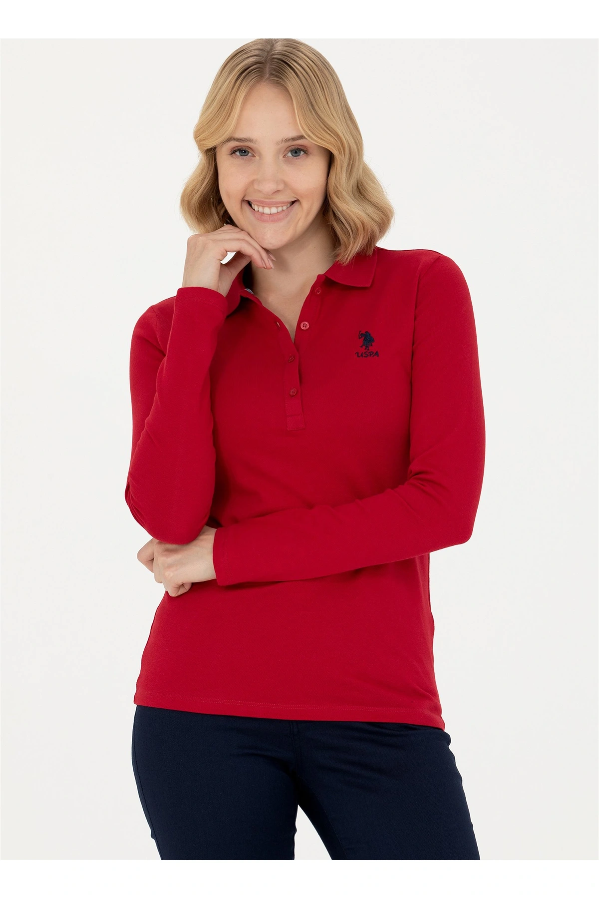 U.S. Polo Assn. Gömlek Yaka Slim Fit Kırmızı Kazak Kadın TPG-SK023