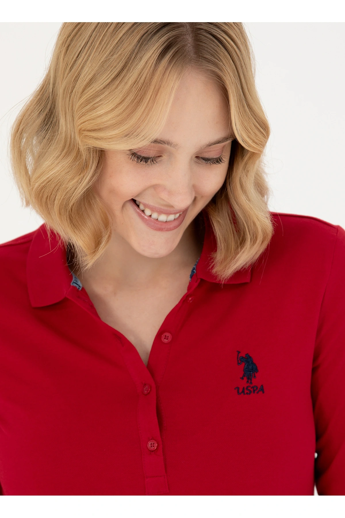 U.S. Polo Assn. Gömlek Yaka Slim Fit Kırmızı Kazak Kadın TPG-SK023