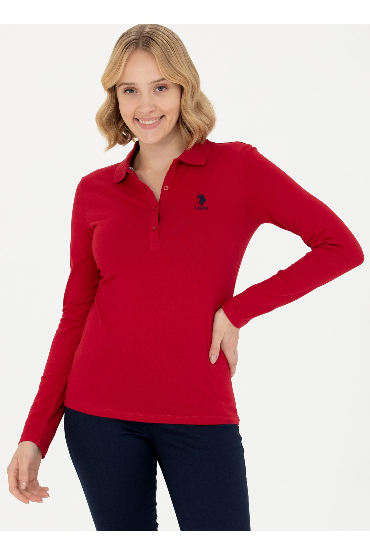 U.S. Polo Assn. Gömlek Yaka Slim Fit Kırmızı Kazak Kadın TPG-SK023