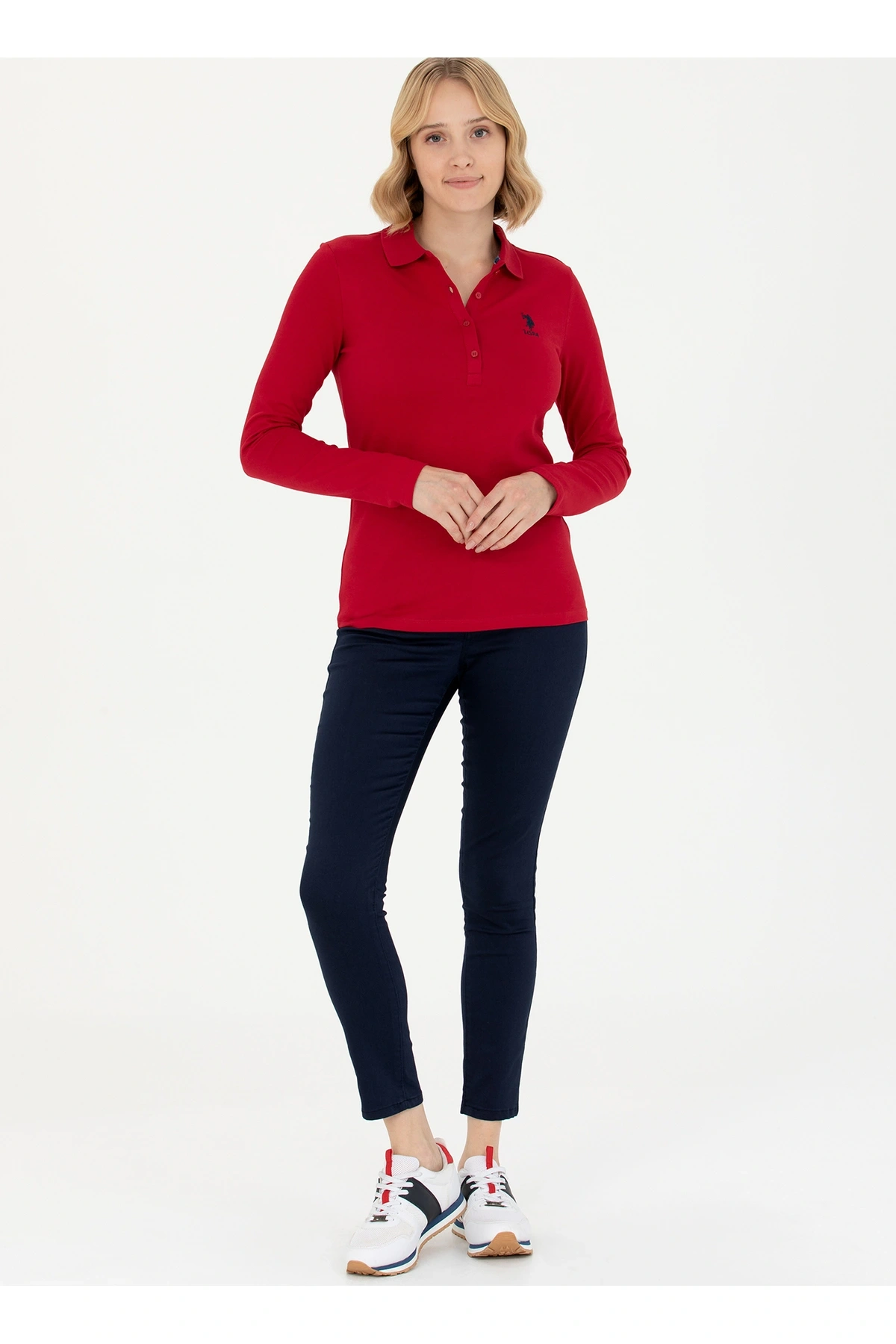 U.S. Polo Assn. Gömlek Yaka Slim Fit Kırmızı Kazak Kadın TPG-SK023
