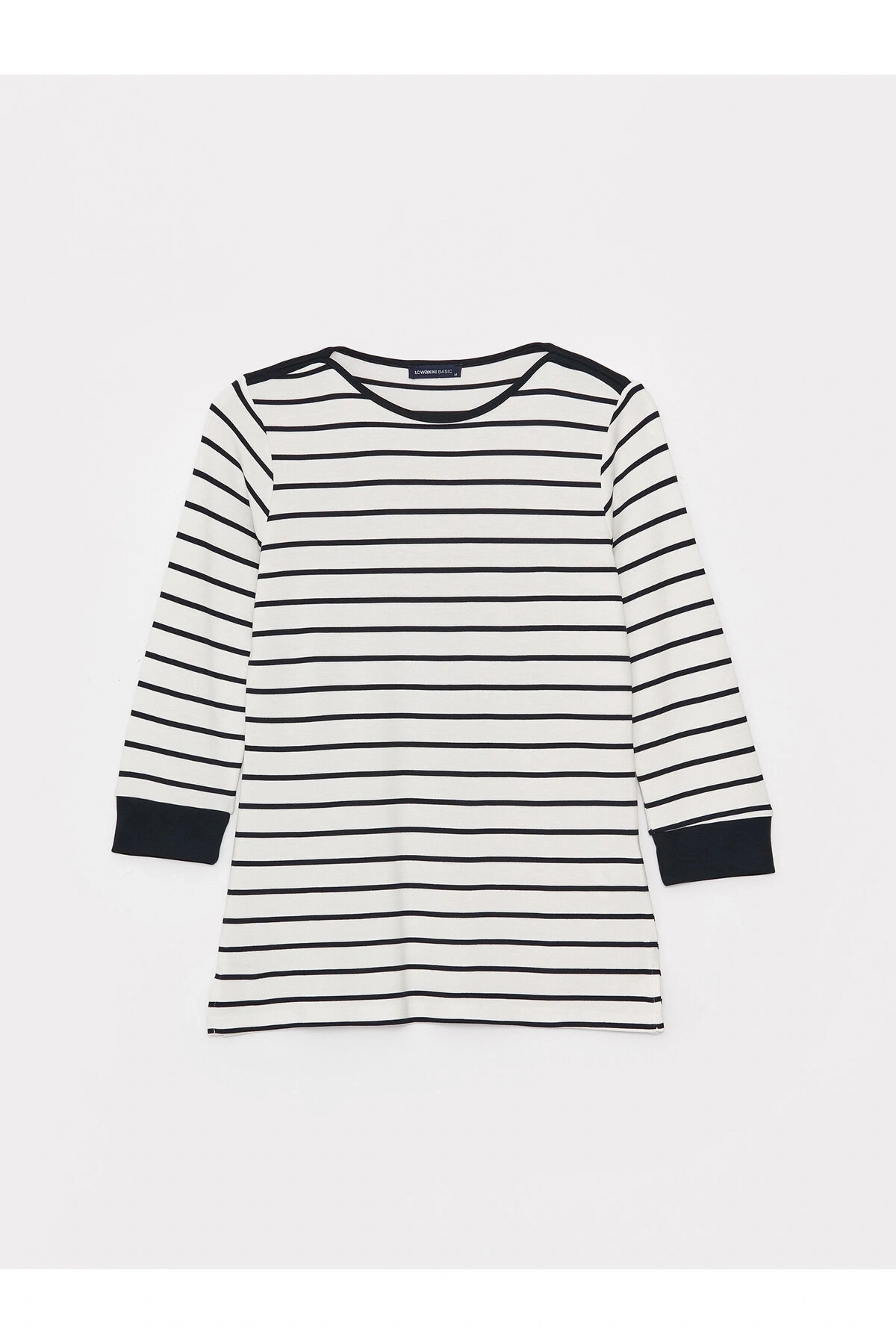 Kayık Yaka Çizgili Kadın Tişört