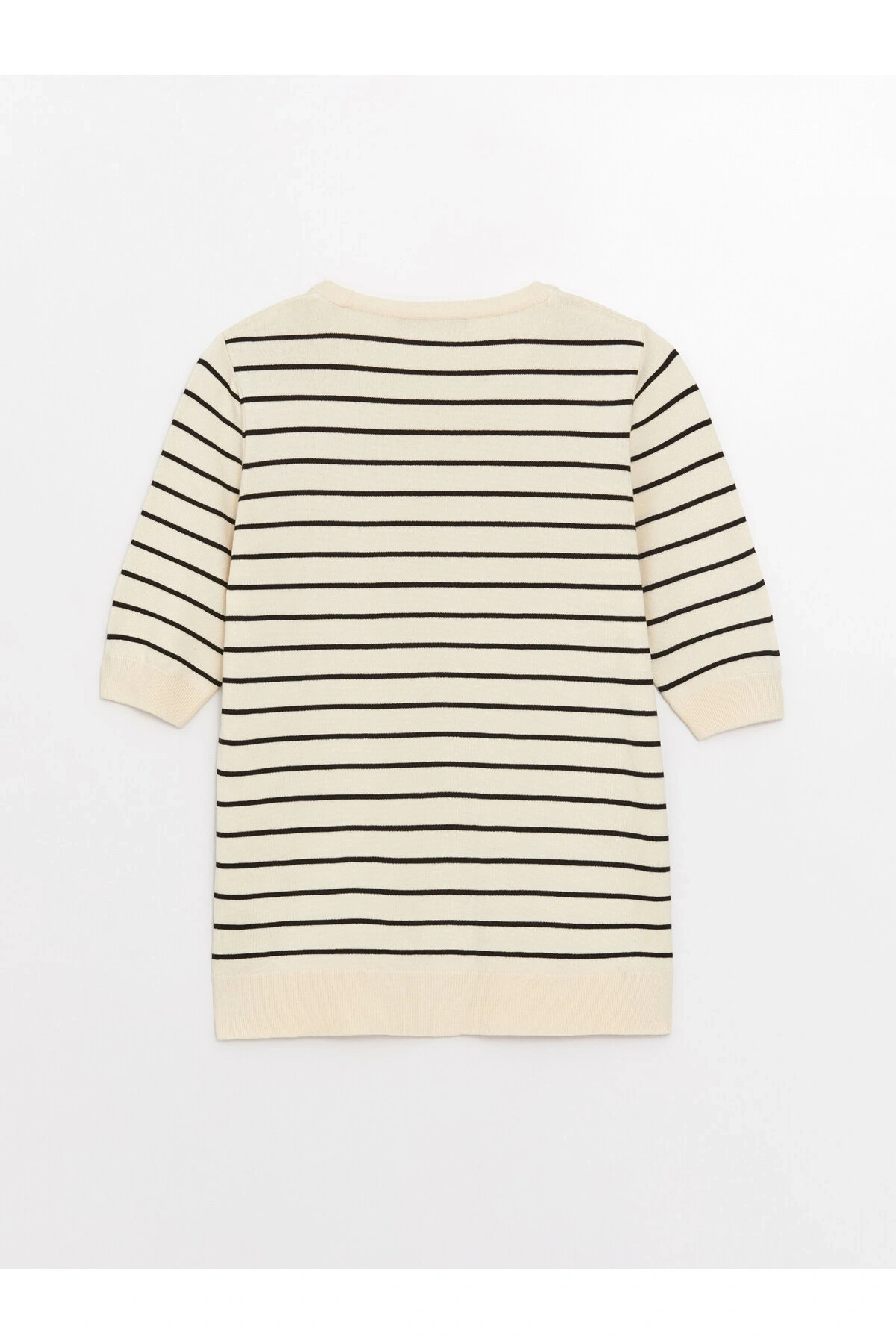 Bisiklet Yaka Çizgili Kısa Kollu Kadın Triko Kazak