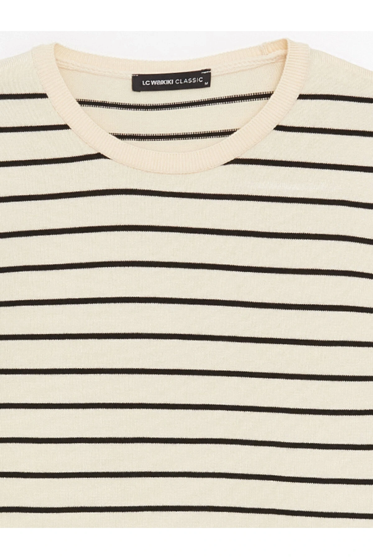 Bisiklet Yaka Çizgili Kısa Kollu Kadın Triko Kazak