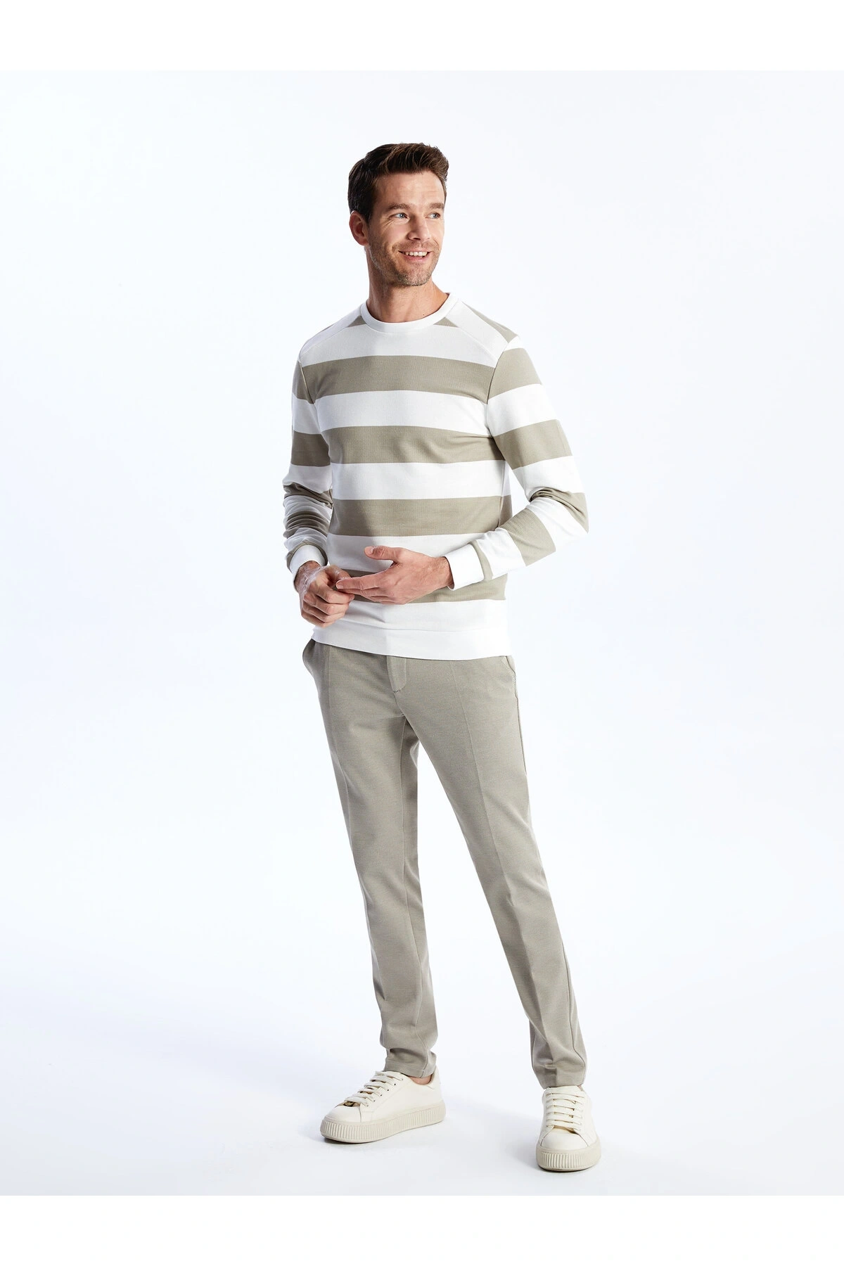Bisiklet Yaka Uzun Kollu Çizgili Erkek Sweatshirt