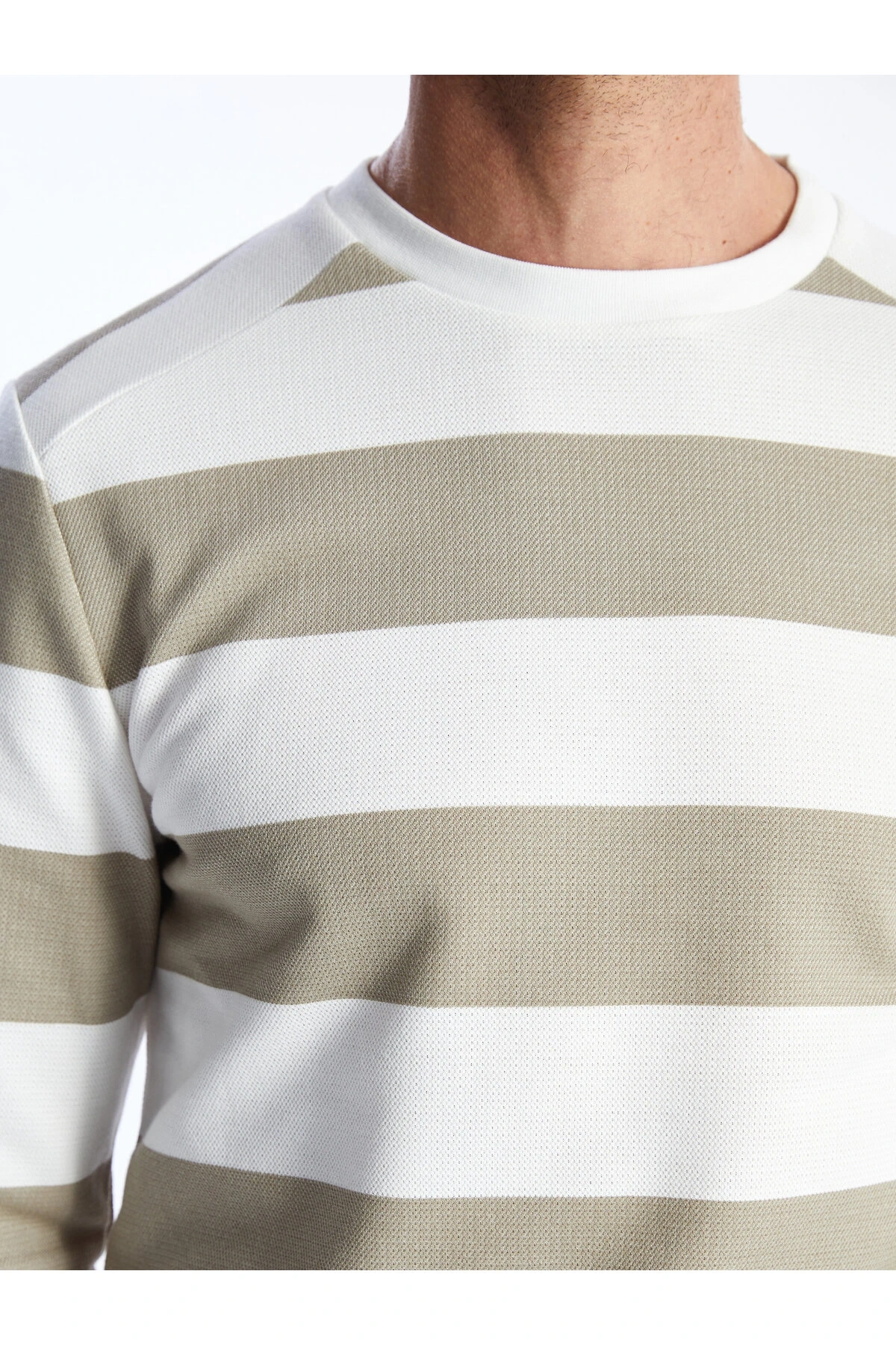 Bisiklet Yaka Uzun Kollu Çizgili Erkek Sweatshirt