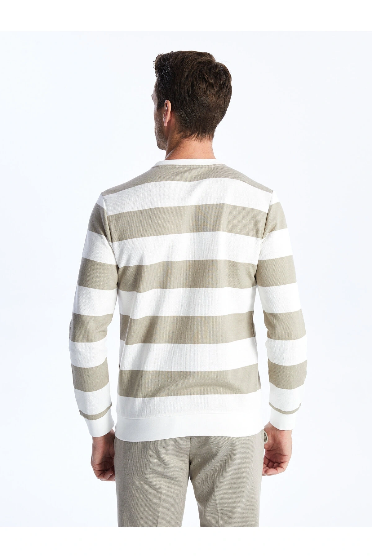 Bisiklet Yaka Uzun Kollu Çizgili Erkek Sweatshirt