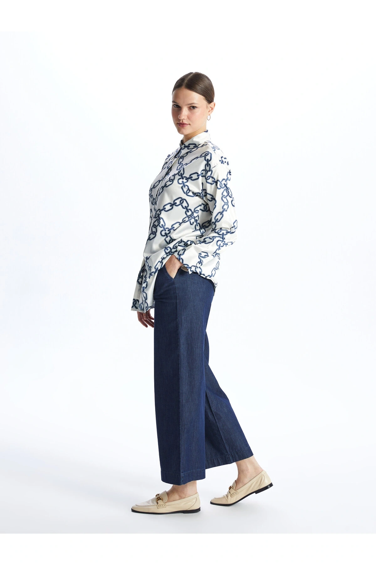 Beli Lastikli Wideleg Kadın Jean Pantolon