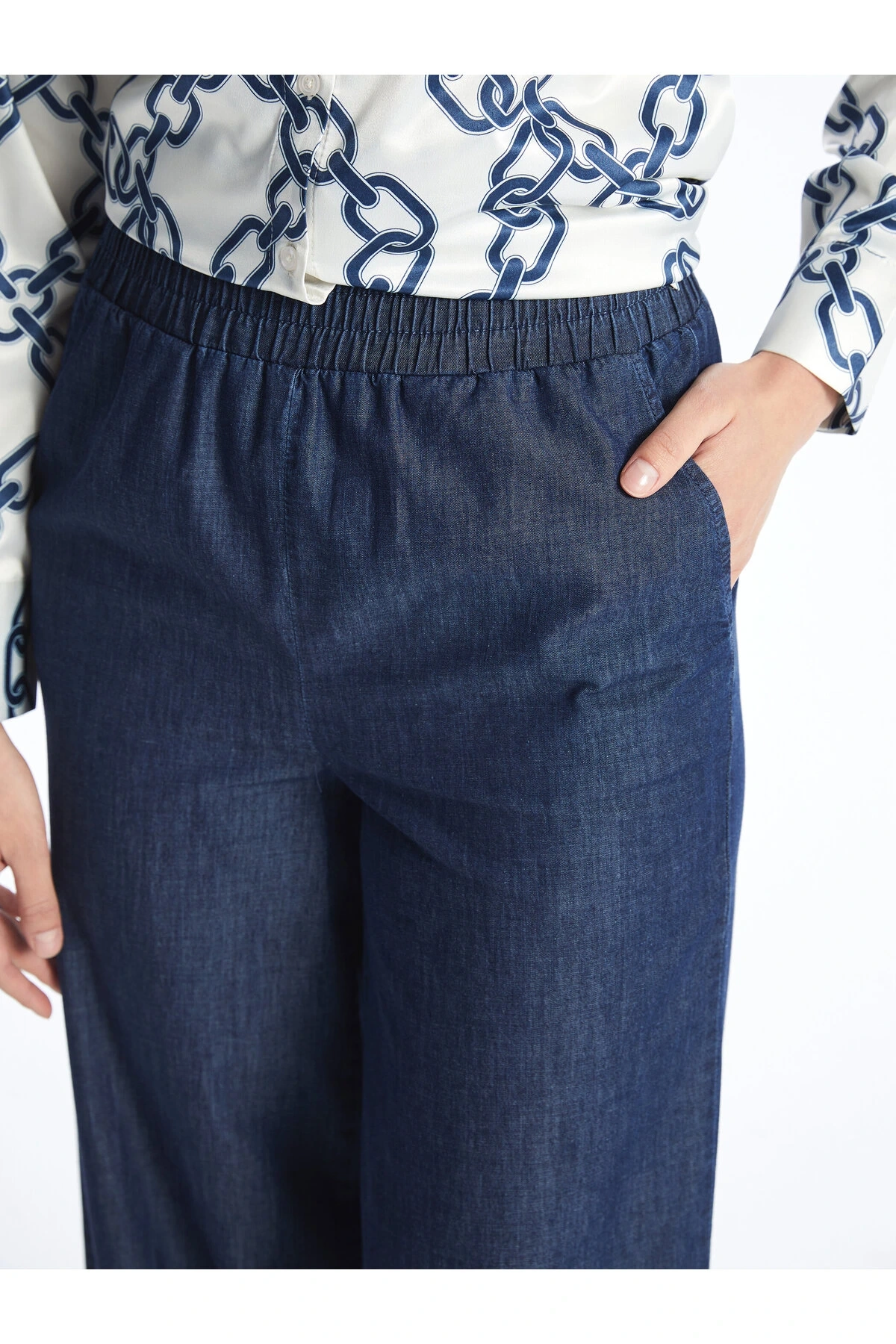 Beli Lastikli Wideleg Kadın Jean Pantolon