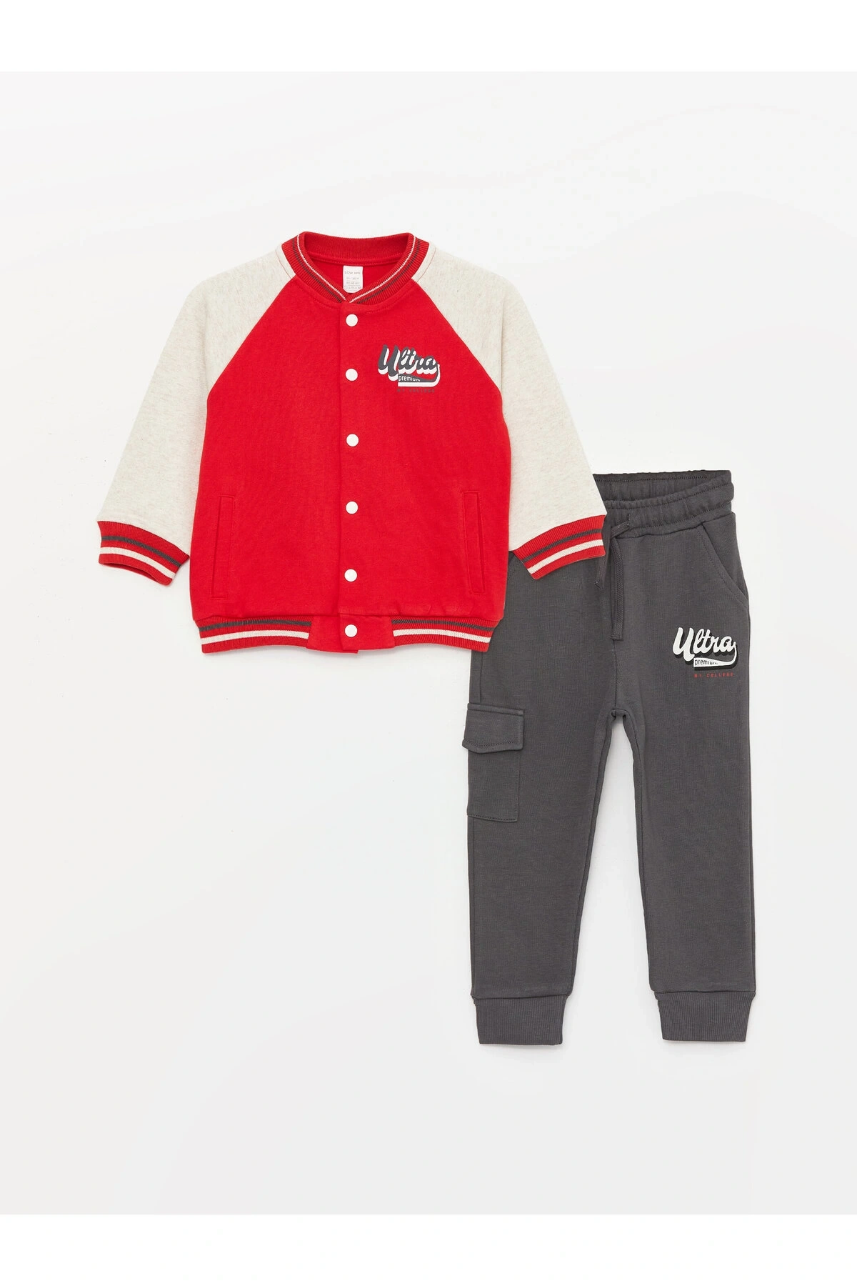 Bisiklet Yaka Uzun Kollu Baskılı Erkek Bebek Sweatshirt ve Pantolon 2li Takım