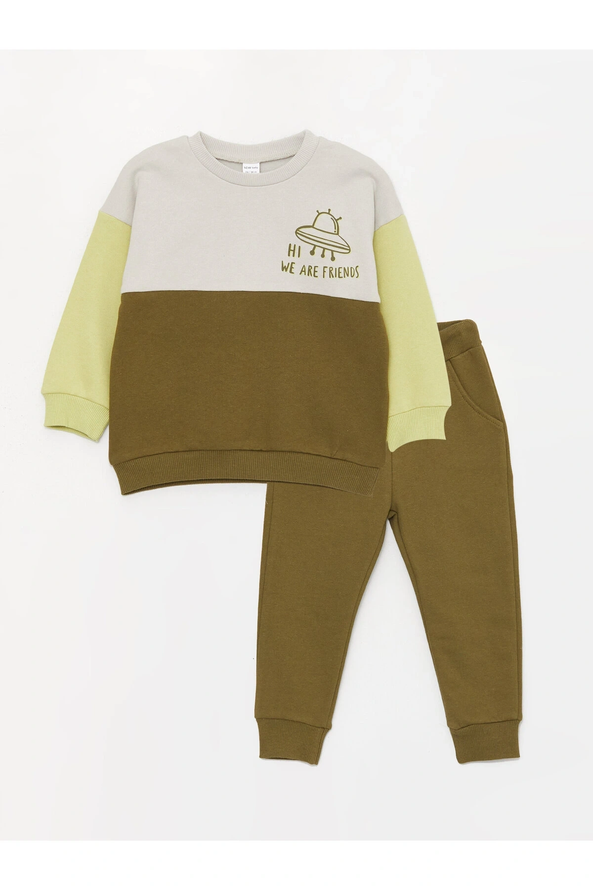 Bisiklet Yaka Uzun Baskılı Erkek Bebek Sweatshirt ve Pantolon 2li Takım