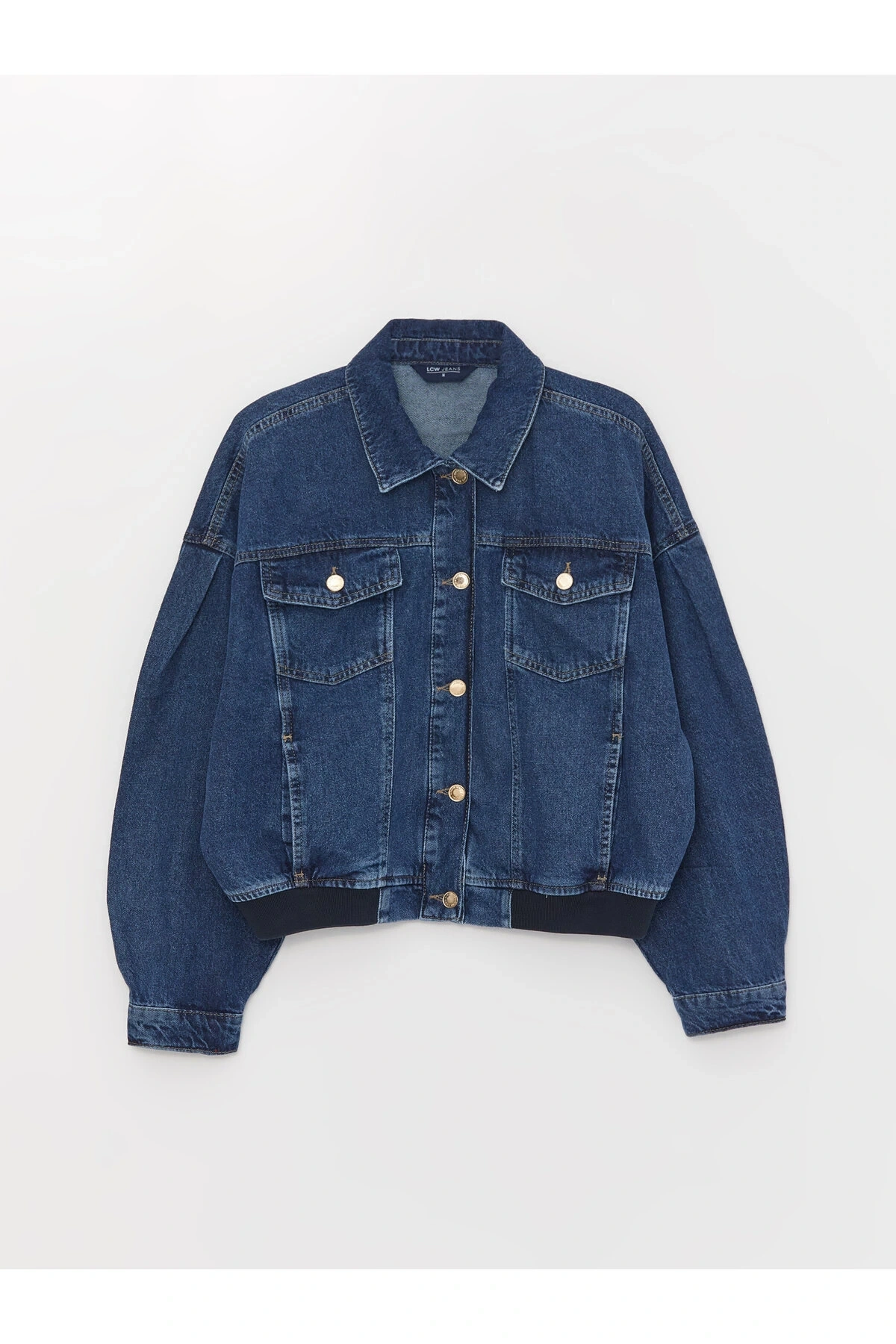 Gömlek Yaka Düz Uzun Kollu Oversize Kadın Jean Ceket