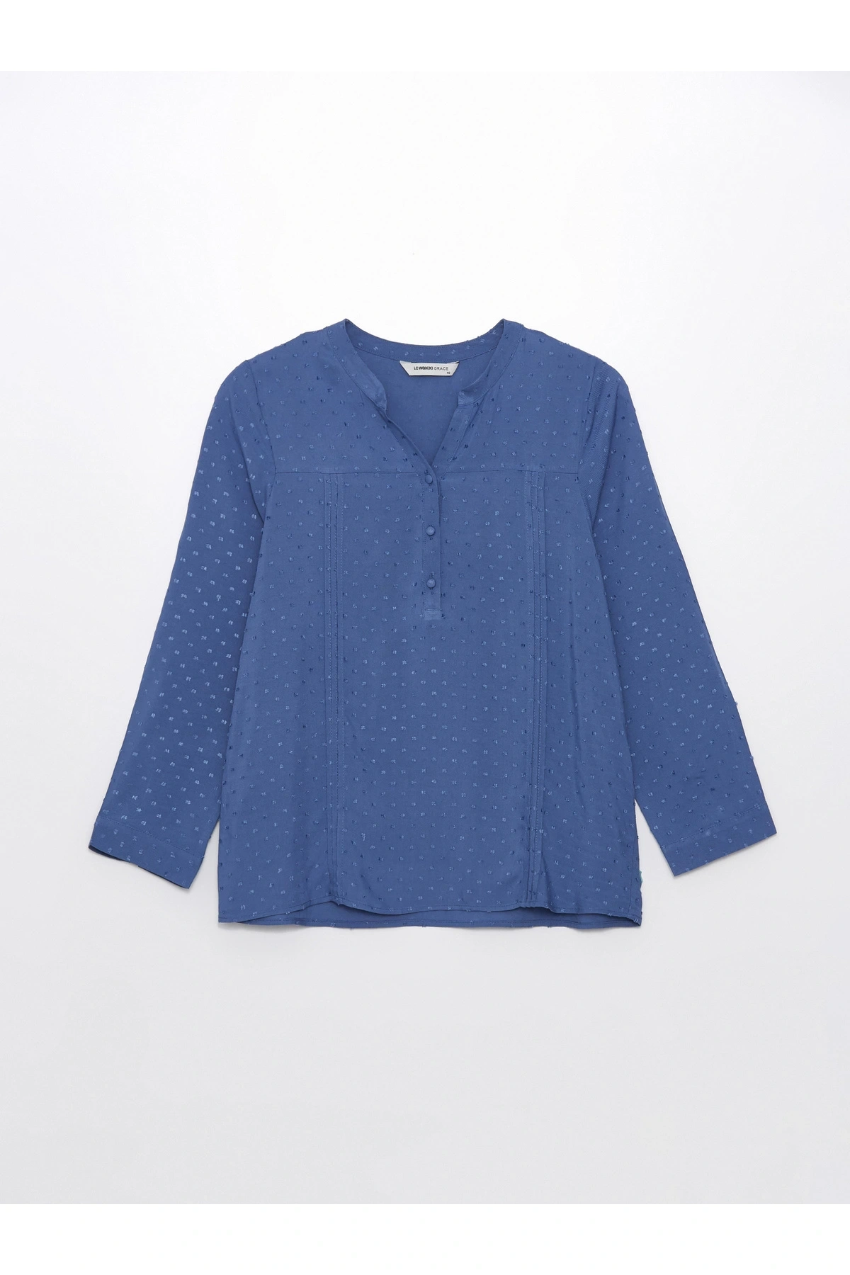 LCW Kaçık Yaka Kendinden Desenli Uzun Kollu Kadın Bluz