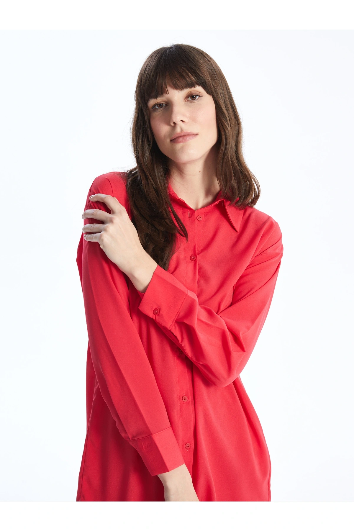 Düz Uzun Kollu Oversize Kadın Gömlek Tunik