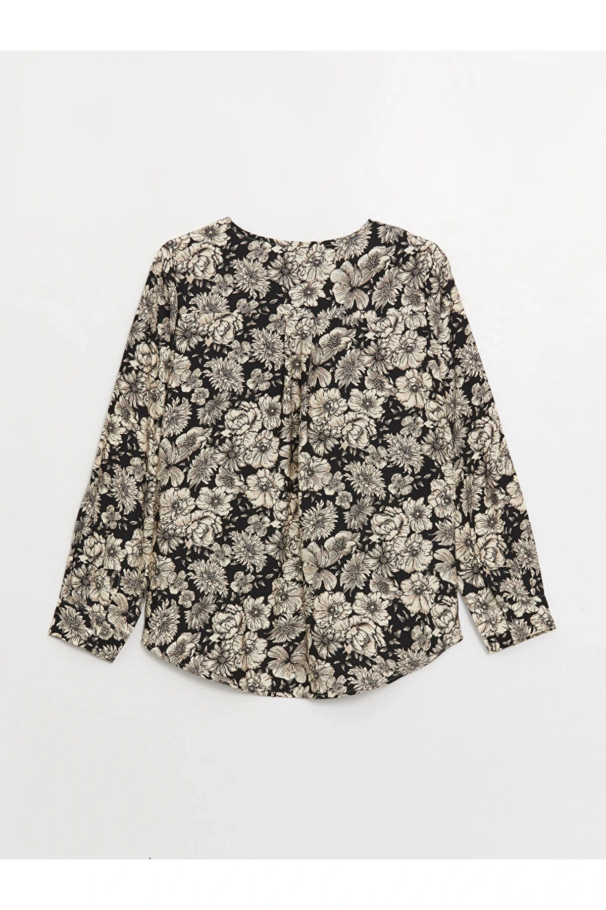 Kaçık Yaka Çiçekli Uzun Kollu Kadın Bluz