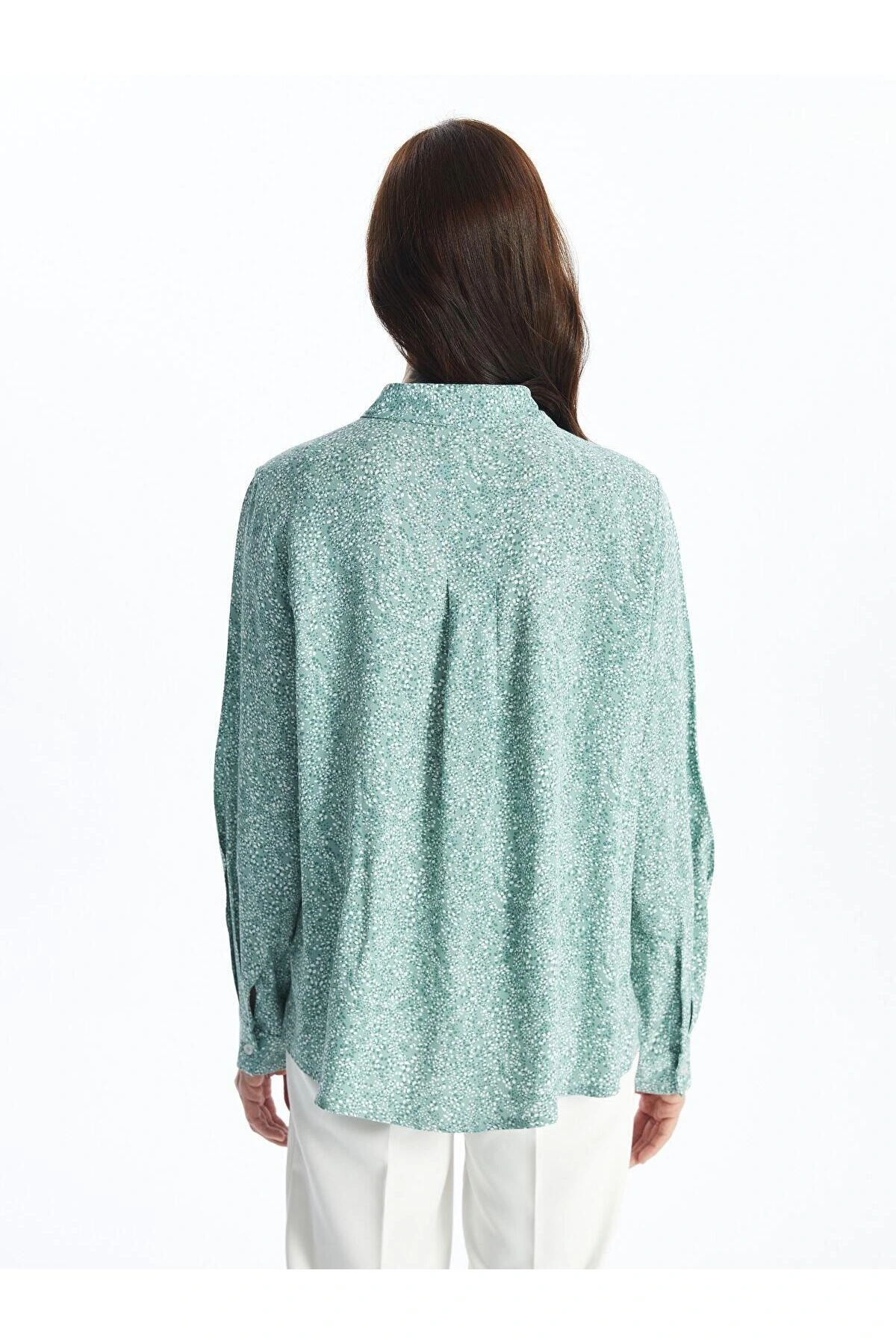 LCW Grace Nane Yeşili Baskılı Desenli Uzun Kollu Kadın Gömlek