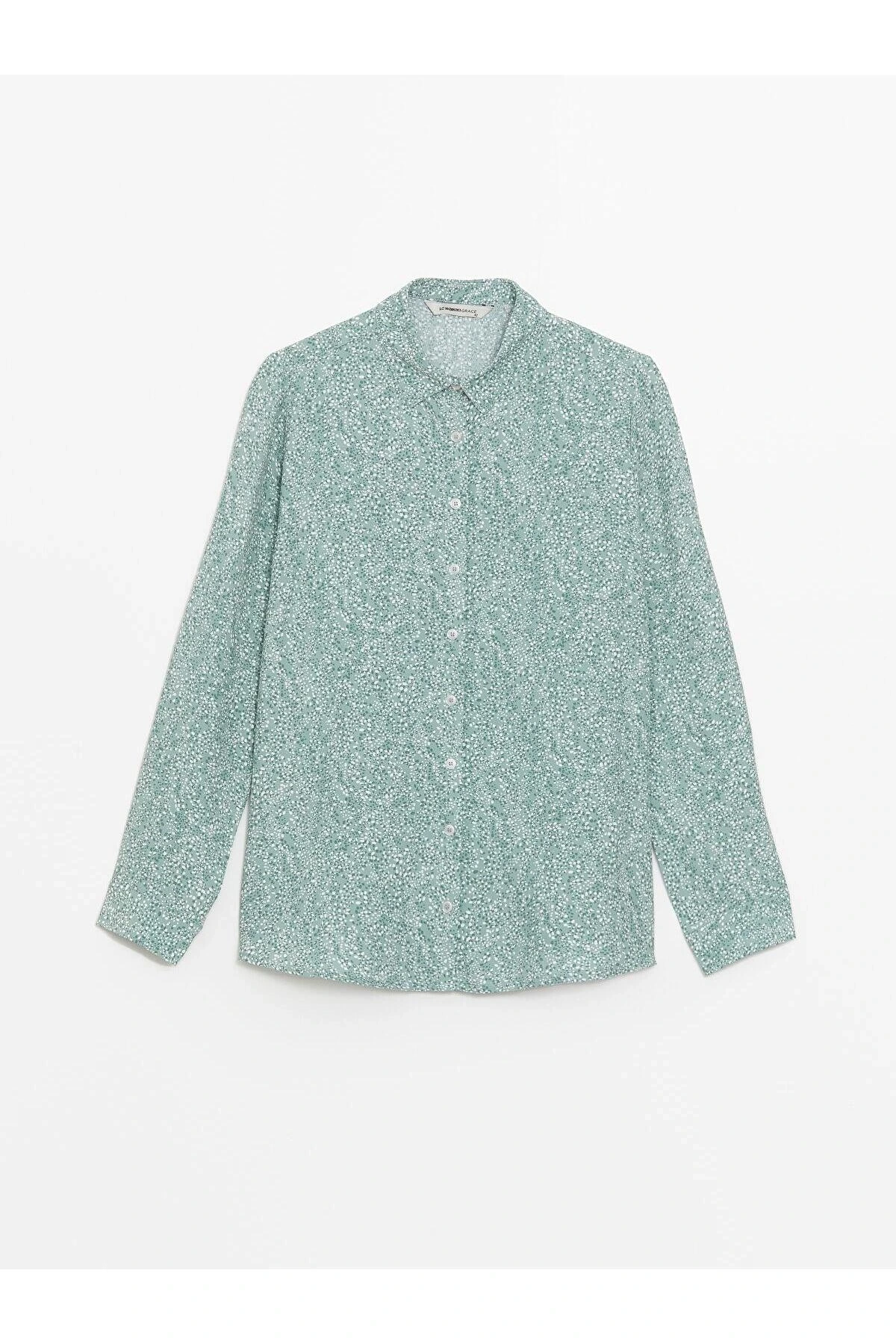 LCW Grace Nane Yeşili Baskılı Desenli Uzun Kollu Kadın Gömlek