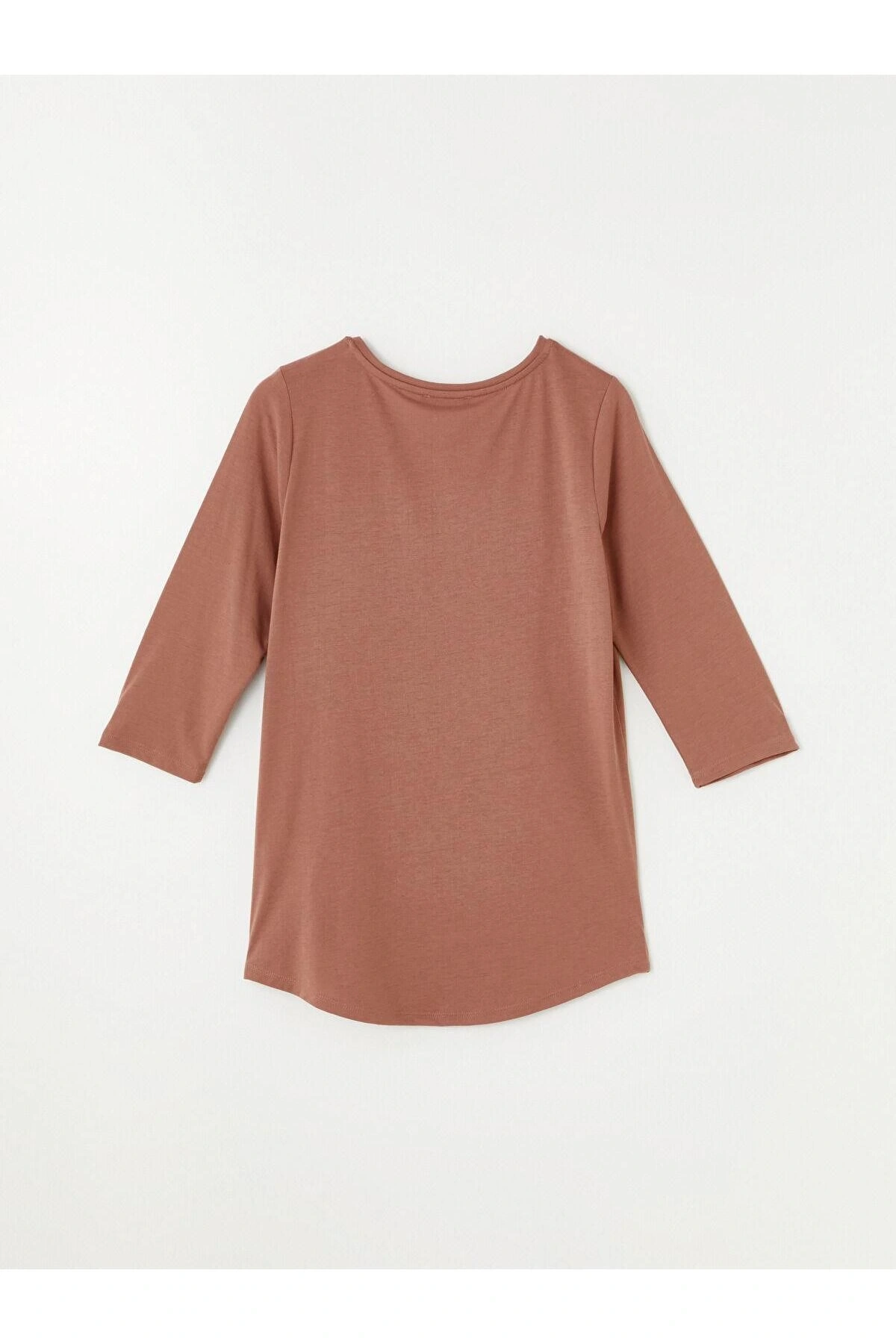 LCWAIKIKI Basic Açık Kahverengi Bisiklet Yaka Pul Payetli Uzun Kollu Kadın Bluz