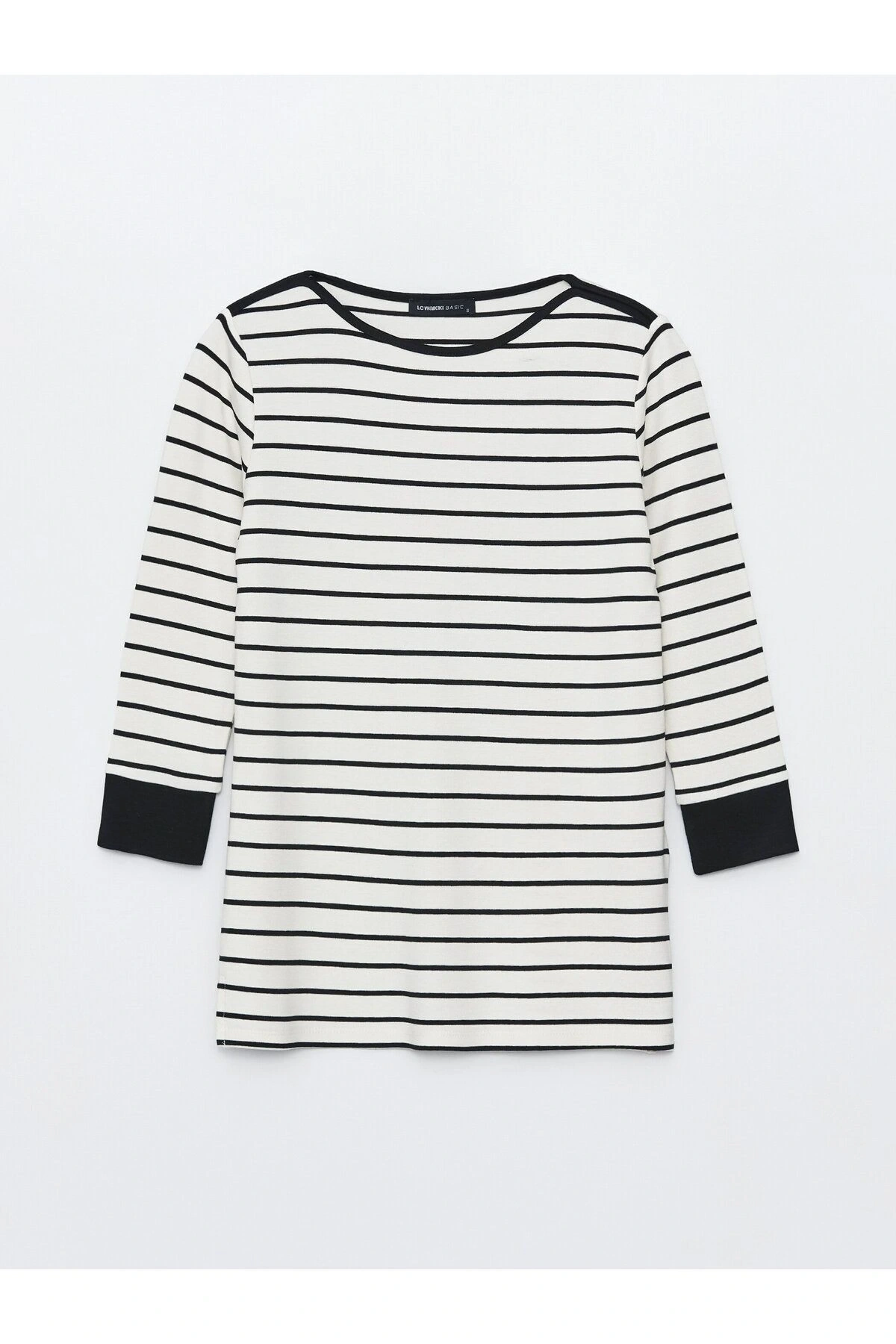 Bisiklet Yaka Çizgili Kadın Tişört