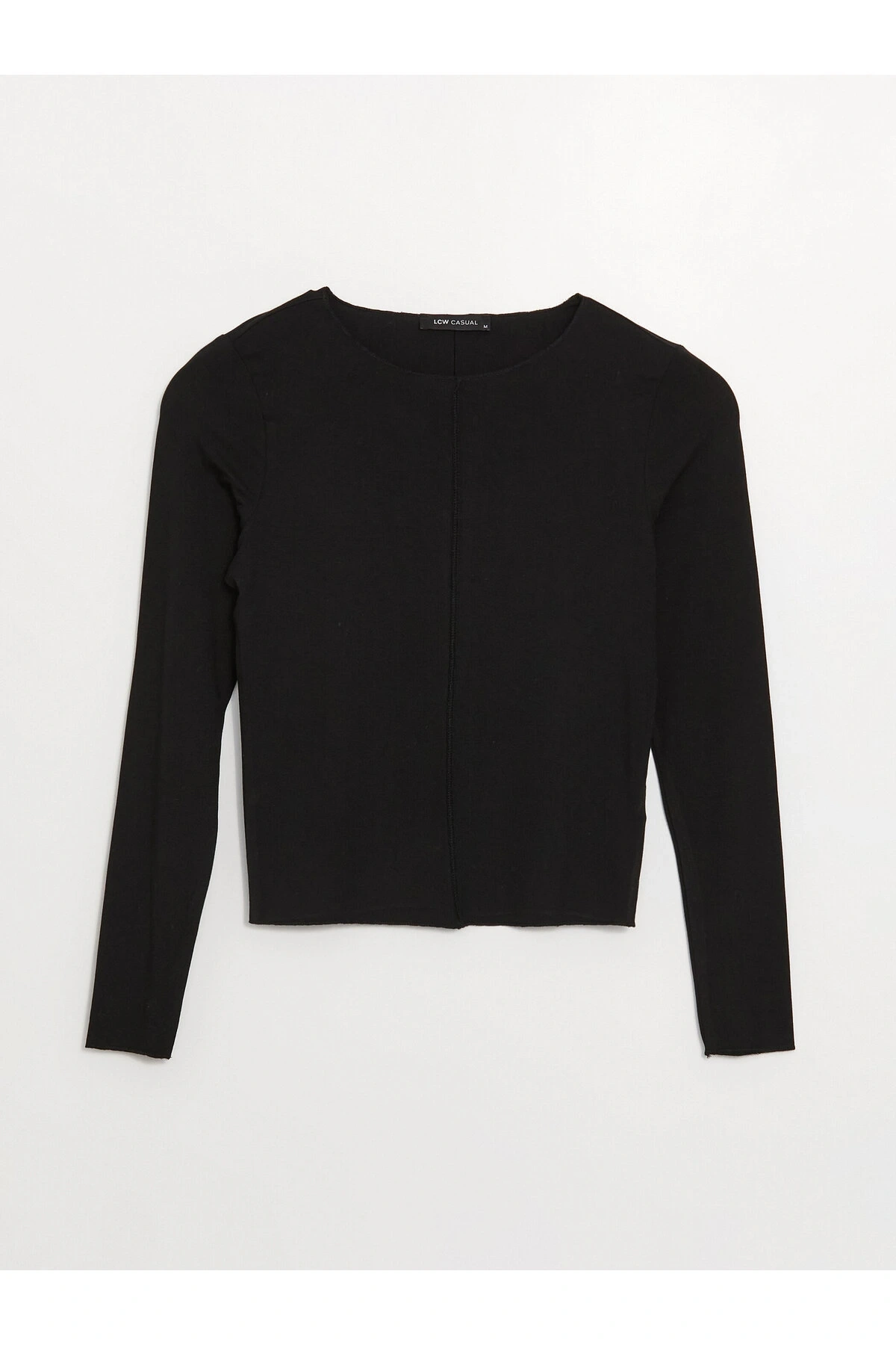 Bisiklet Yaka Düz Uzun Kollu Kadın Tişört