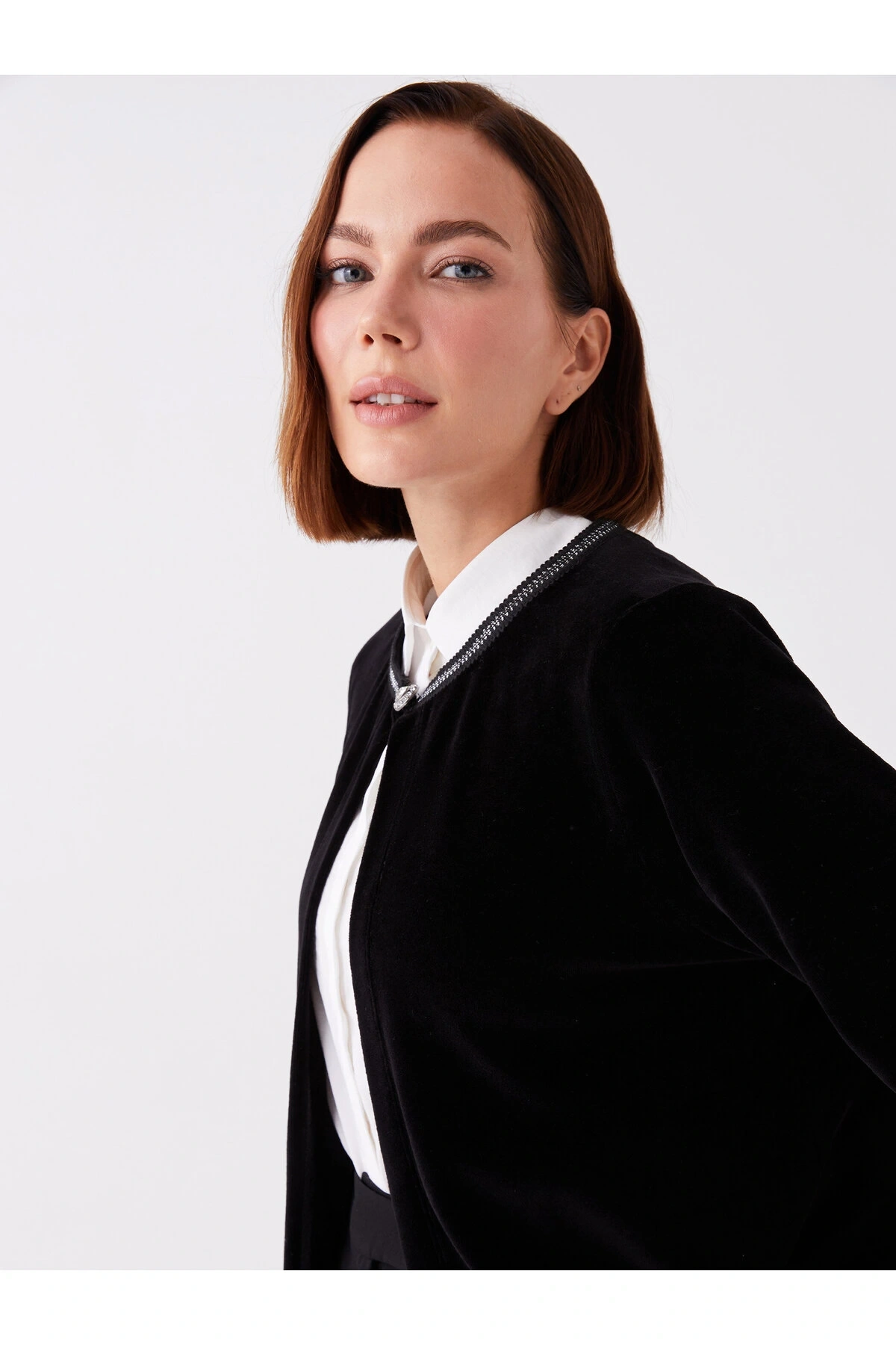 Bisiklet Yaka Düz Uzun Kollu Kadın Hırka