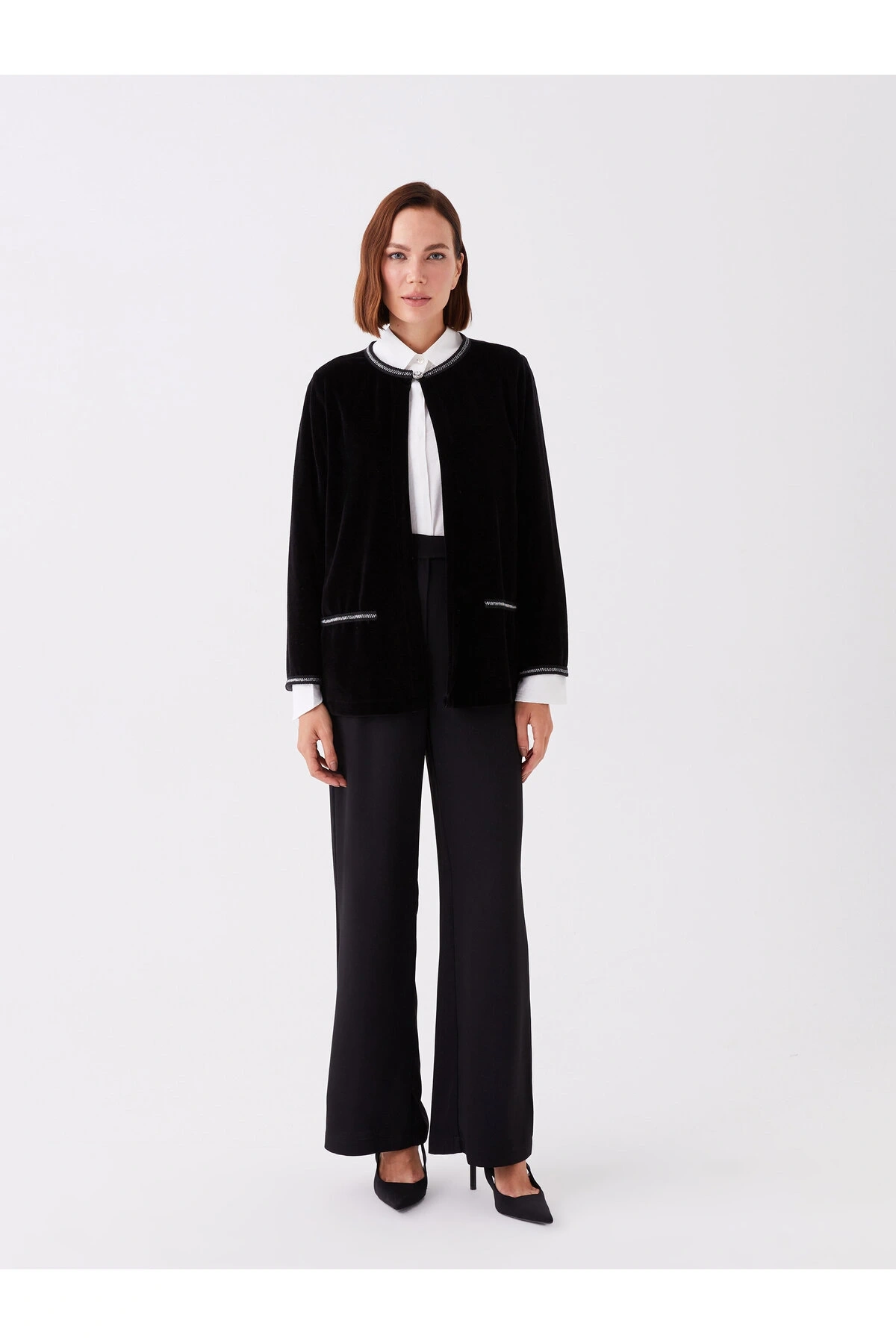 Bisiklet Yaka Düz Uzun Kollu Kadın Hırka