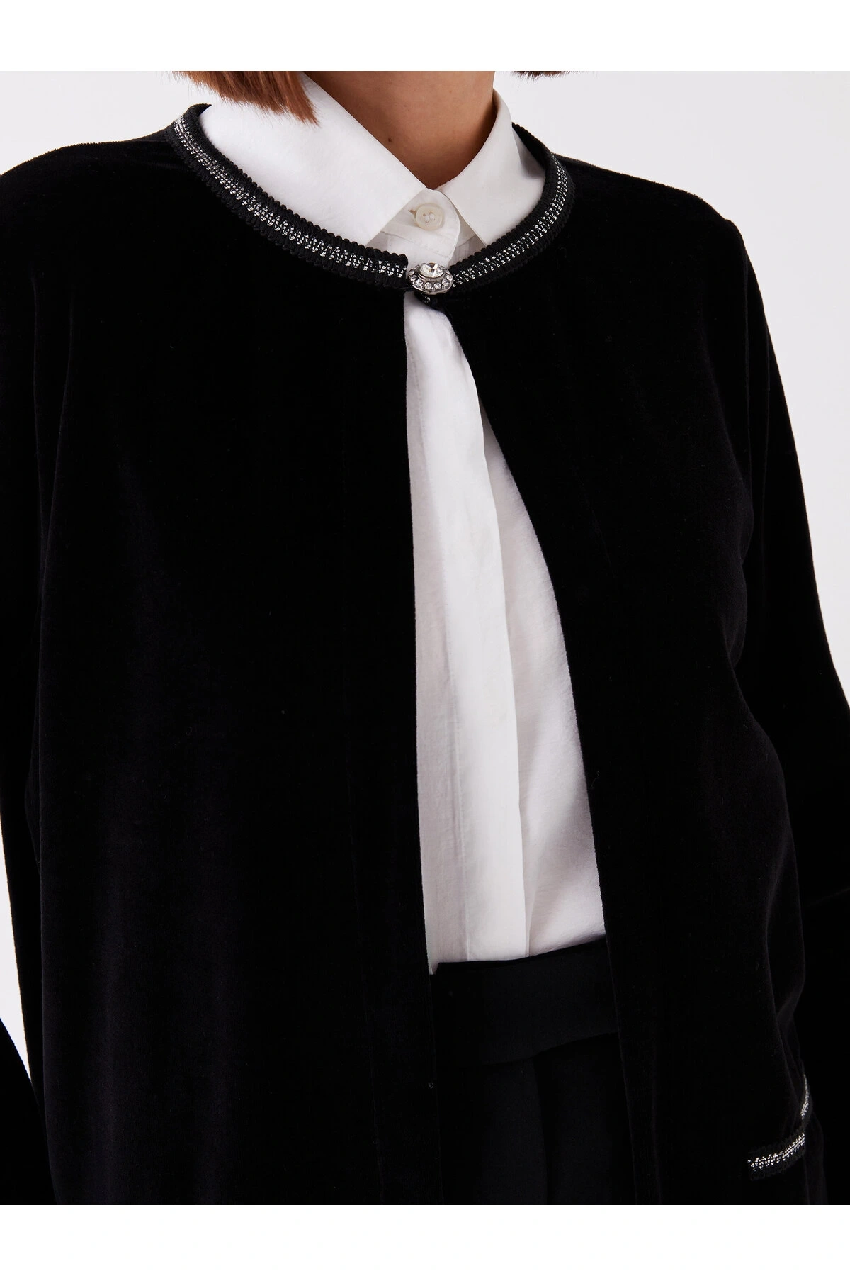 Bisiklet Yaka Düz Uzun Kollu Kadın Hırka