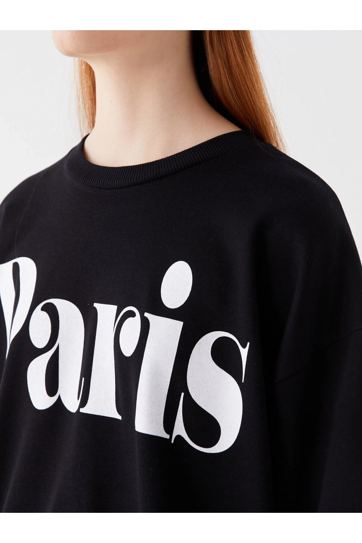 Bisiklet Yaka Baskılı Uzun Kollu Oversize Kadın Sweatshirt Tunik