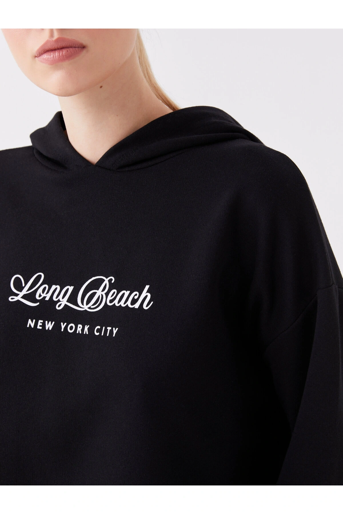 Baskılı Uzun Kollu Oversize Kadın Hoodie