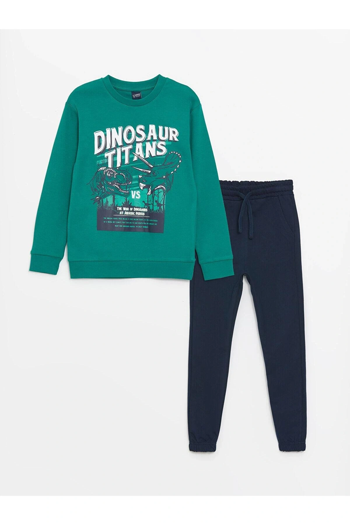 LCW Kids Zümrüt Yeşili Bisiklet Yaka Baskılı Erkek Çocuk Eşofman Takım