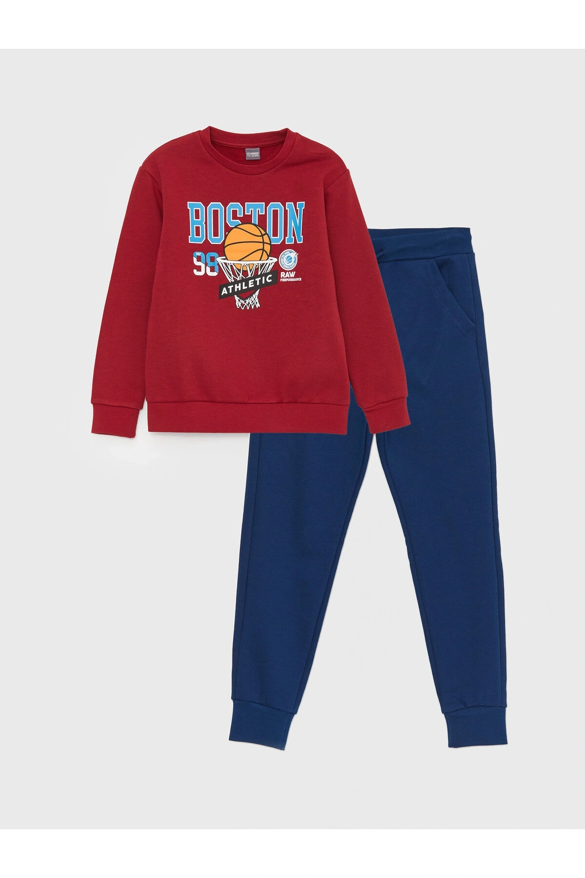Bisiklet Yaka Baskılı Uzun Kollu Erkek Çocuk Sweatshirt ve Eşofman Altı