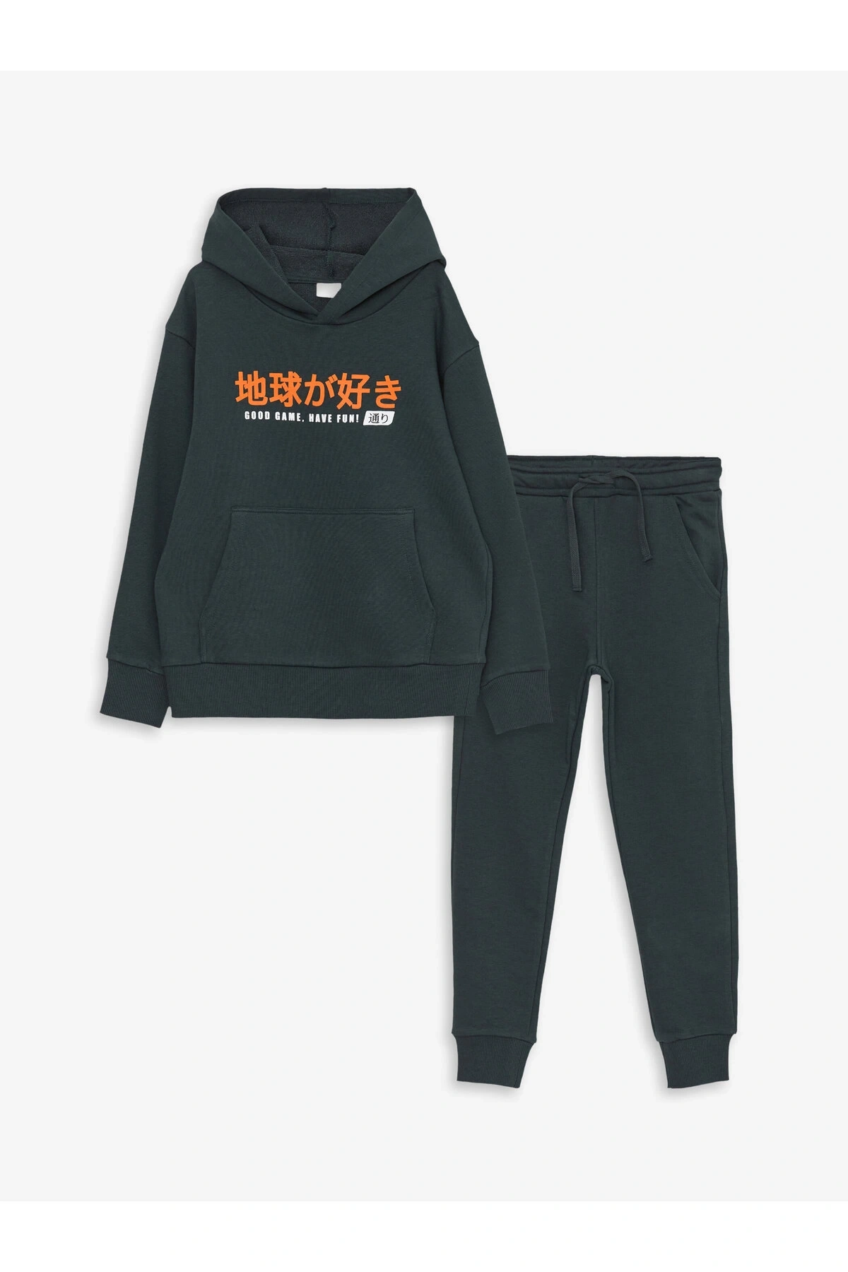 Kapüşonlu Baskılı Uzun Kollu Erkek Çocuk Sweatshirt ve Eşofman Altı