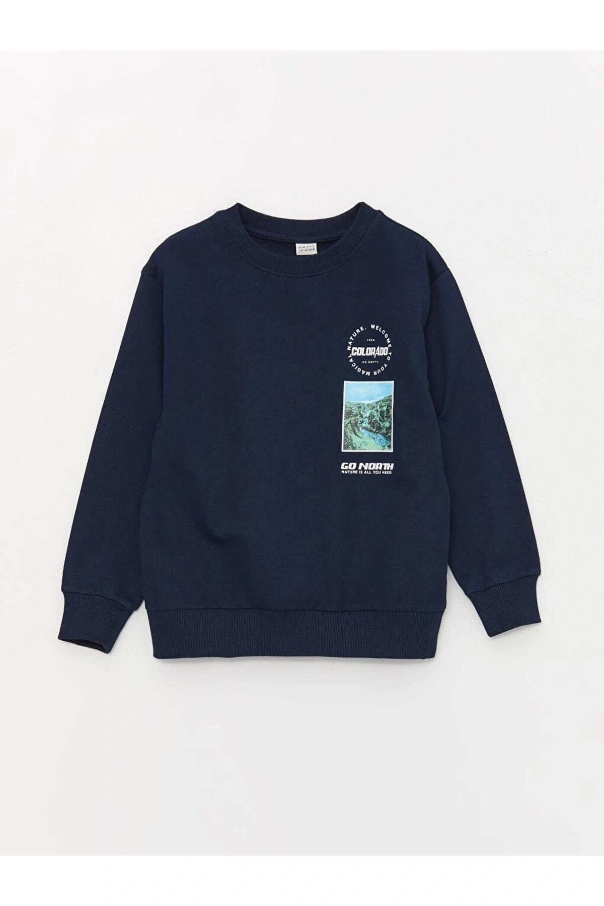 LCW Kids Rahat Kalıp Bisiklet Yaka Baskılı Erkek Çocuk Sweatshirt