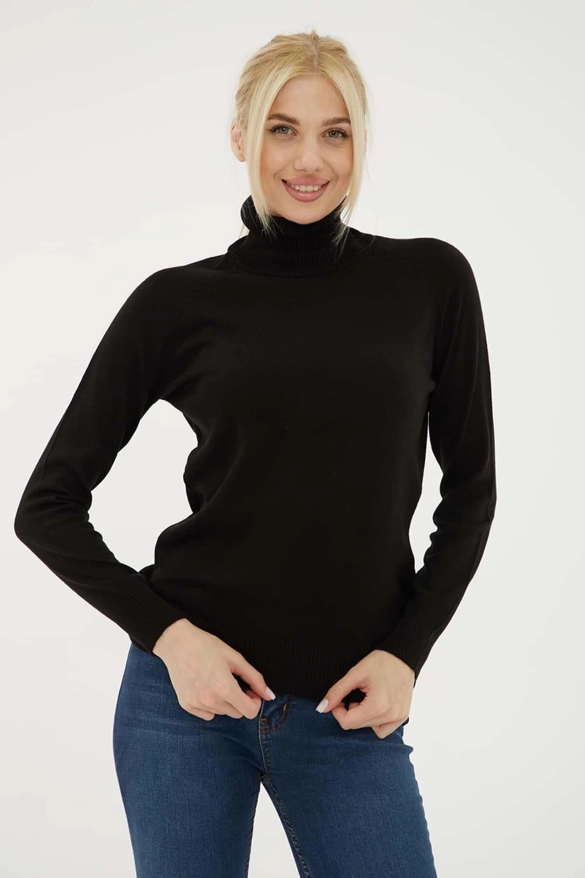 Balıkçı Yaka Kazak Siyah