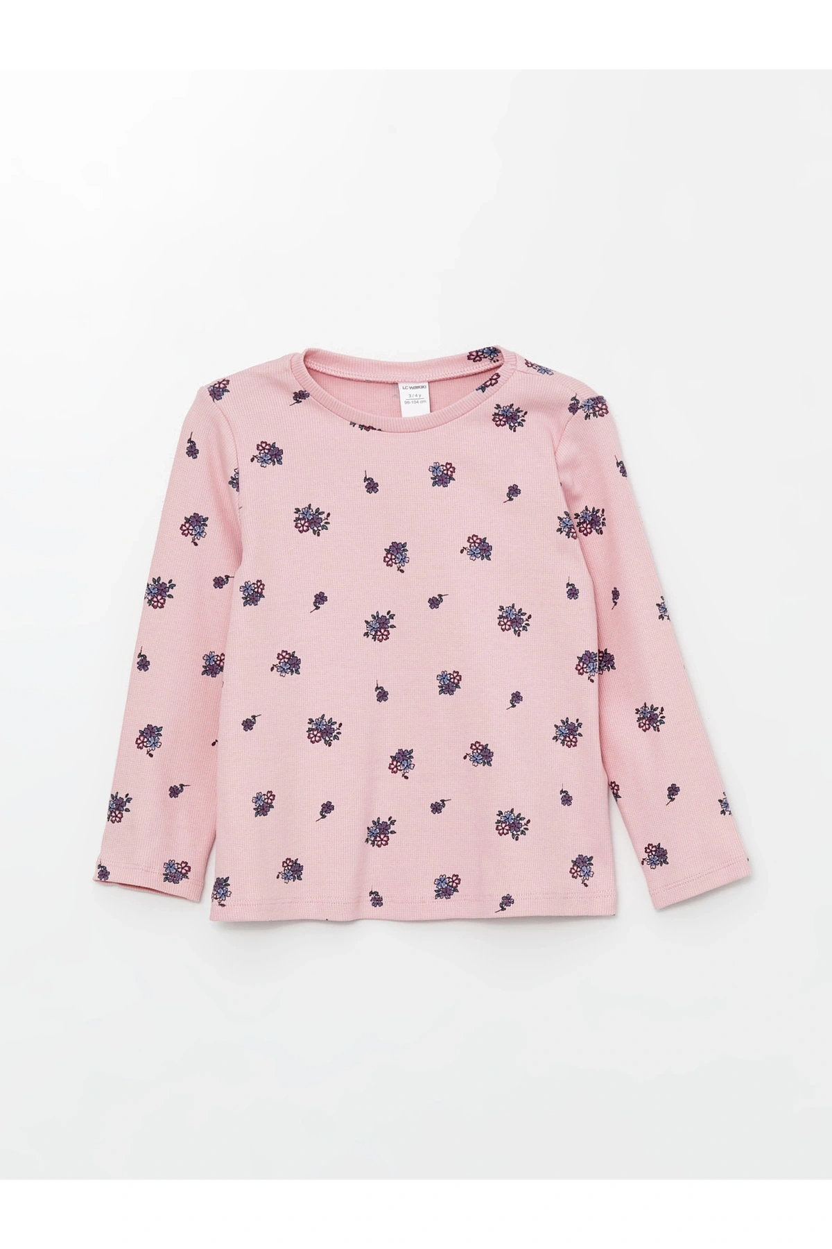 Bisiklet Yaka Uzun Kollu Çiçekli Kız Bebek Pijama Üst