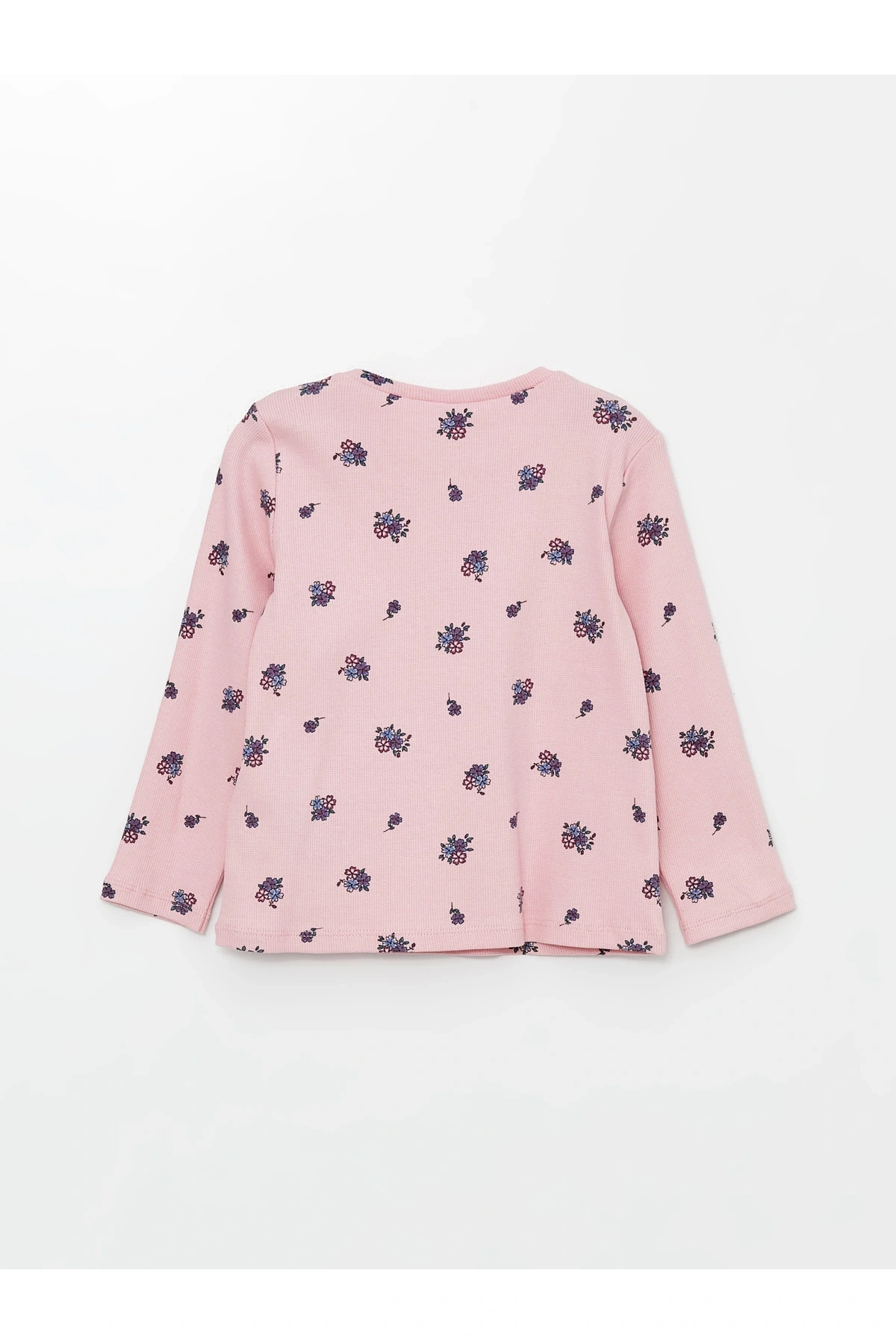 Bisiklet Yaka Uzun Kollu Çiçekli Kız Bebek Pijama Üst