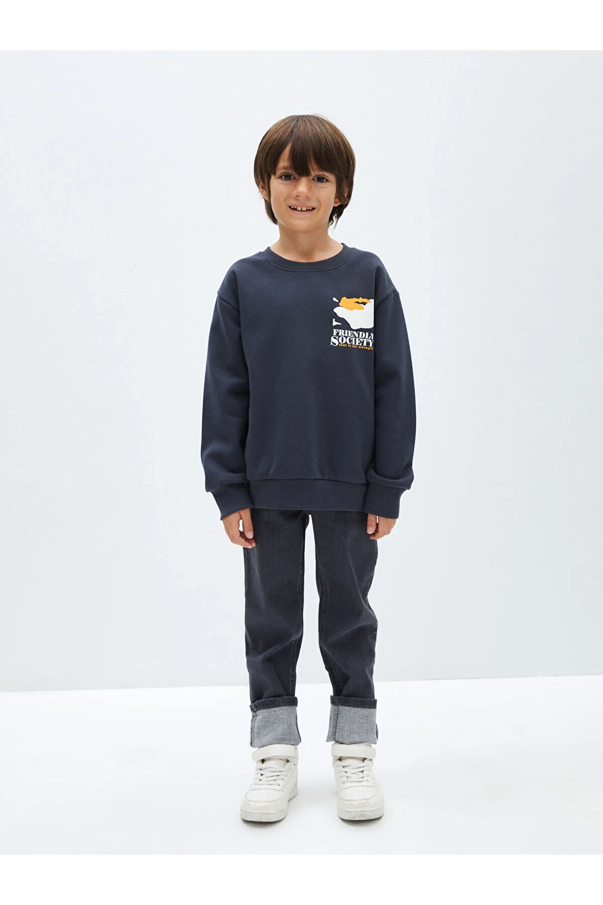 Lw - Bisiklet Yaka Baskılı Uzun Kollu Erkek Çocuk Sweatshirt
