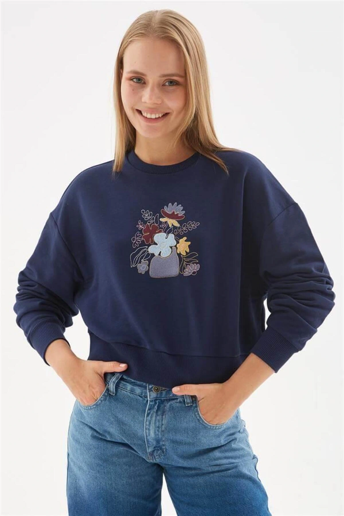 Nakışlı Sweat Lacivert