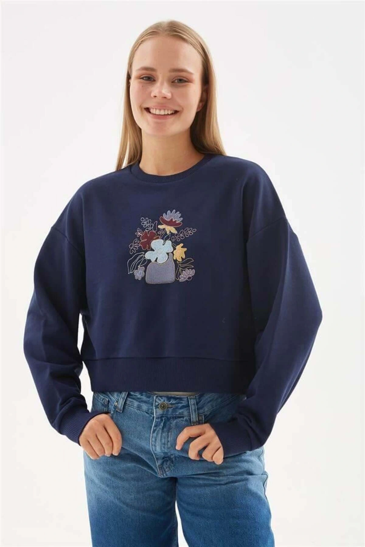 Nakışlı Sweat Lacivert