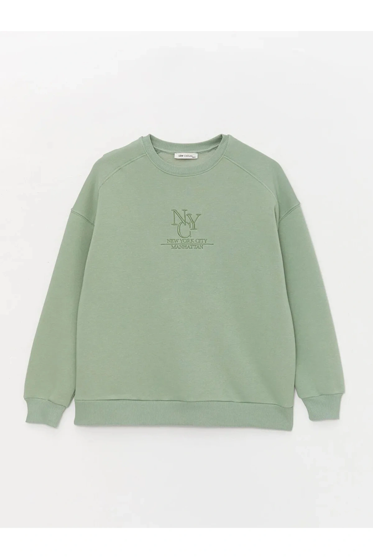 Bisiklet Yaka Nakışlı Uzun Kollu Oversize Kadın Sweatshirt
