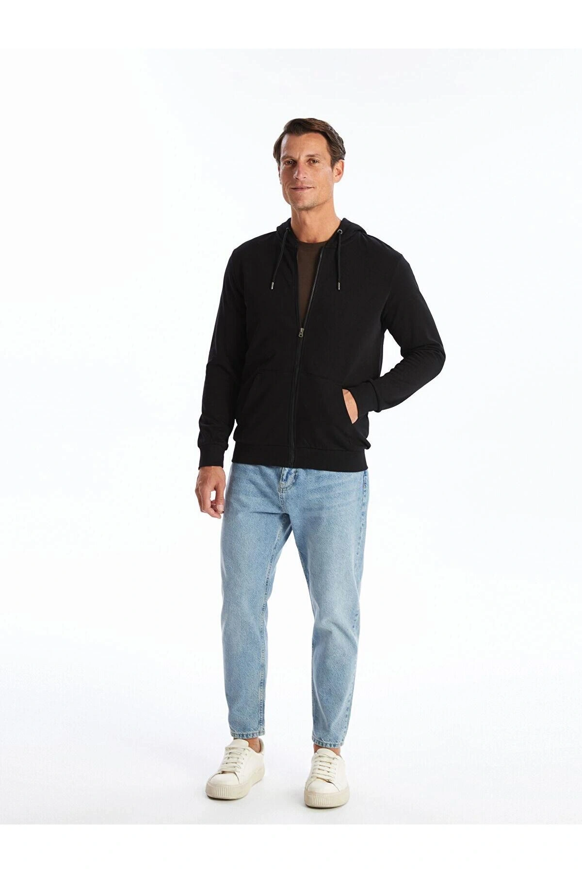 LCWAIKIKI Classic Siyah Kapüşonlu Uzun Kollu Erkek Kalın Fermuarlı Sweatshirt