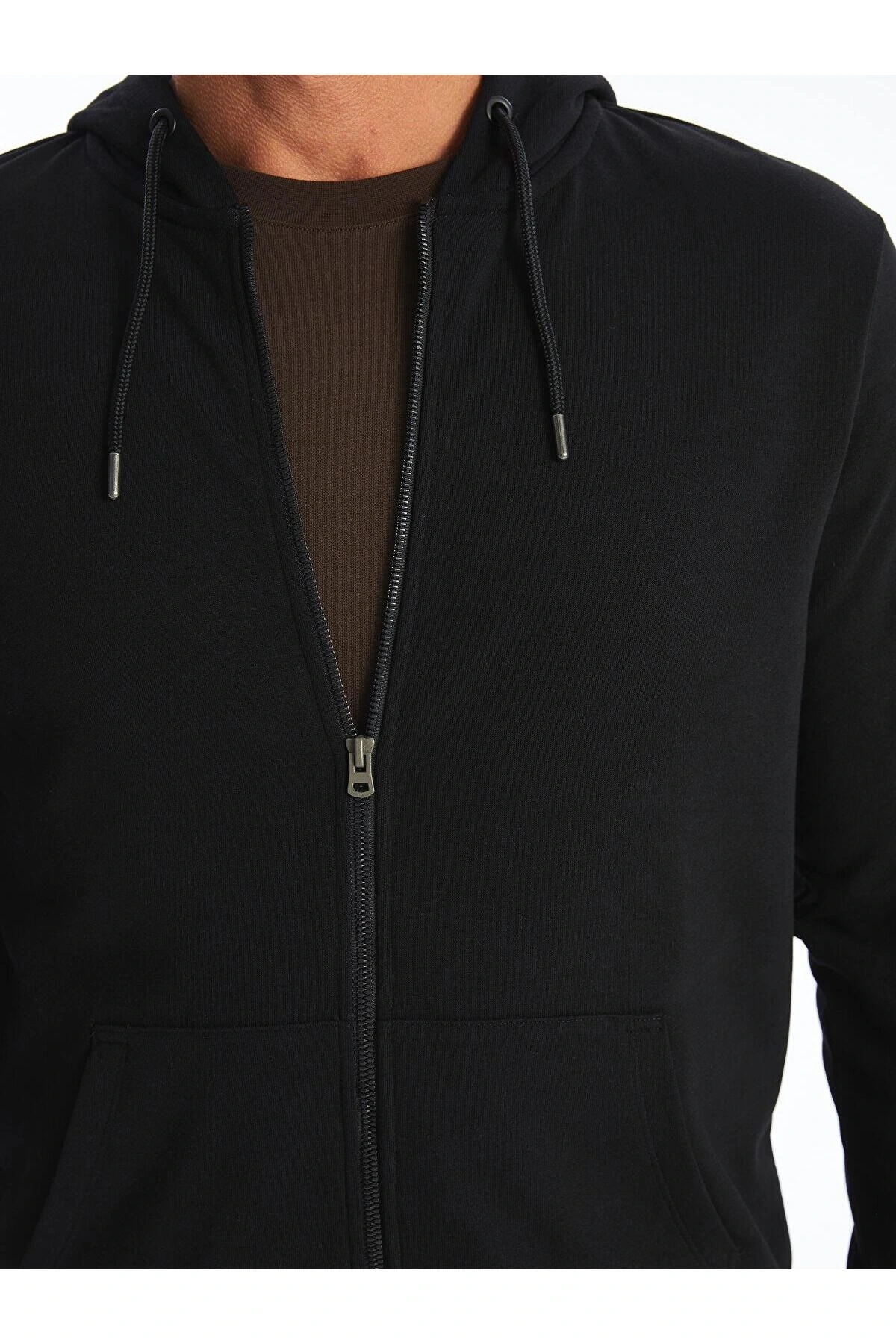 LCWAIKIKI Classic Siyah Kapüşonlu Uzun Kollu Erkek Kalın Fermuarlı Sweatshirt