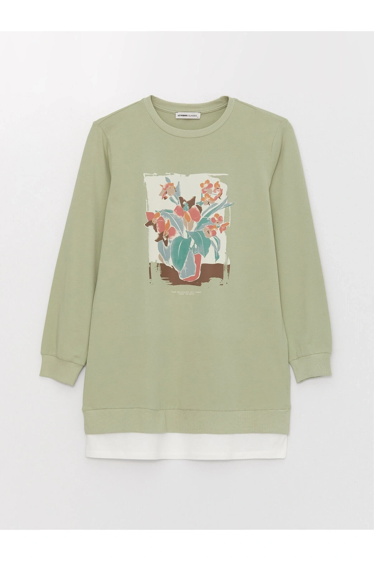 Bisiklet Yaka Baskılı Uzun Kollu Kadın Tunik