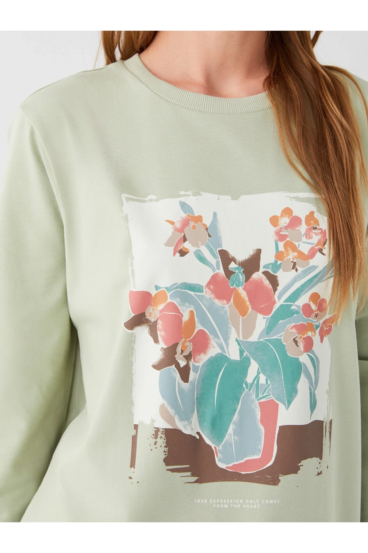 Bisiklet Yaka Baskılı Uzun Kollu Kadın Tunik