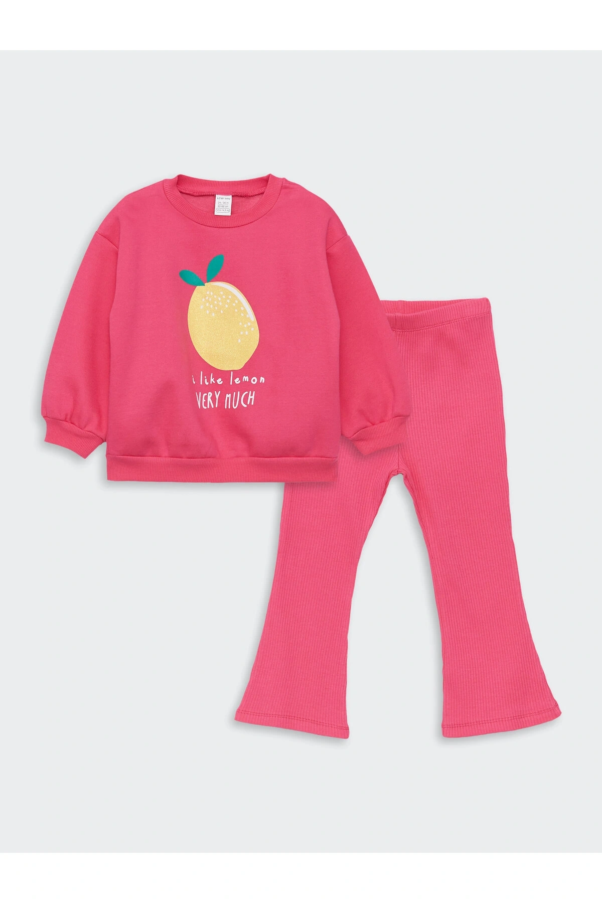 Bisiklet Yaka Uzun Kollu Baskılı Kız Bebek Sweatshirt ve Eşofman Alt 2li Takım