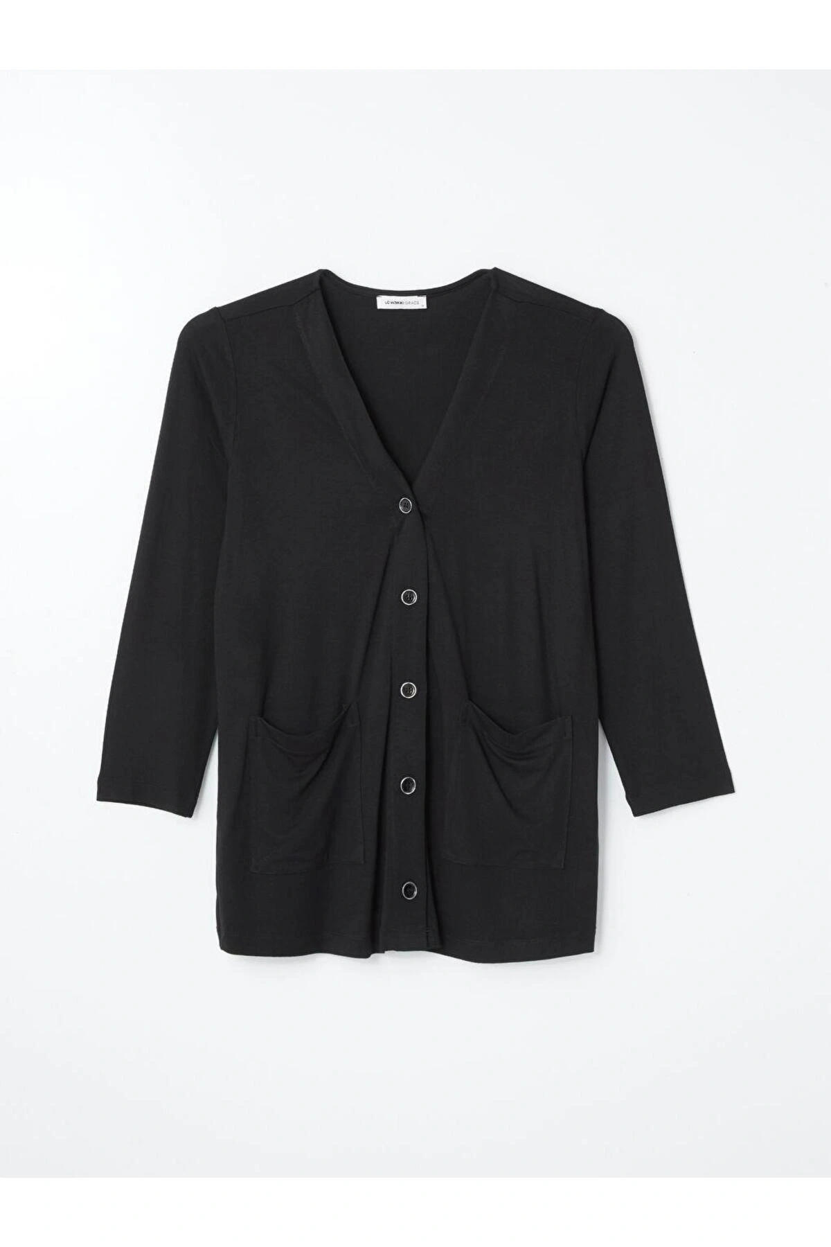 V Yaka Düz Uzun Kollu Kadın Hırka (S4)