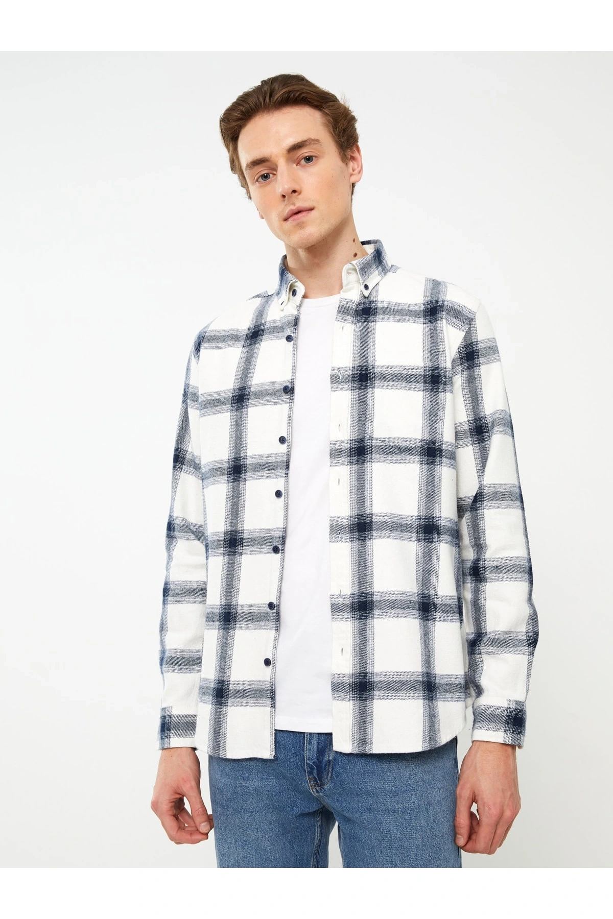 Regular Fit Uzun Kollu Ekose Gabardin Erkek Gömlek